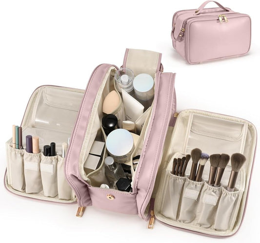 Travel Makeup Bag - Large Capacity Waterproof Organizer | Free-Standing Design, Easy Access - Pink