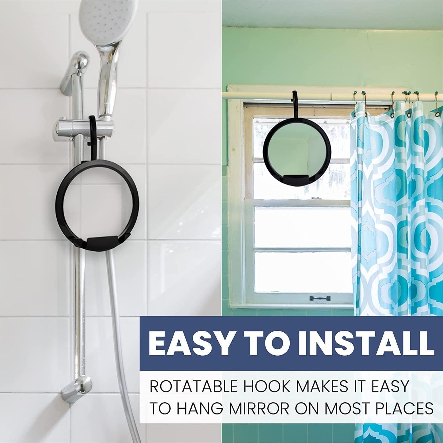 Dual Anti-Fog Shower Mirror for Shaving - Fogless Shatterproof Surface | 8" Diameter, Black