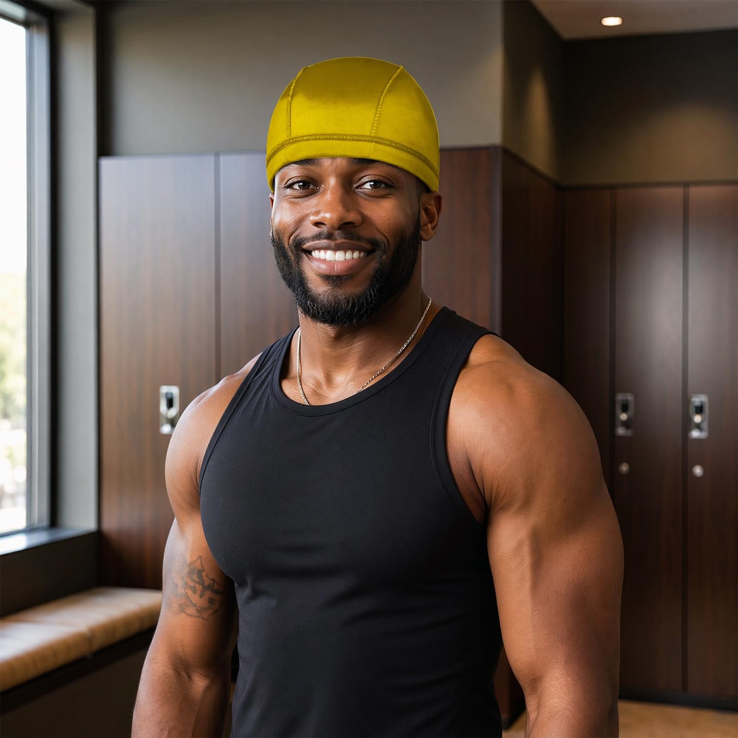 2PCS Silky Wave Caps for Men Waves, Good Compression Caps Over Durags for 360 Waves, Ideal Gifts for Farther's Day (Black+Gold)