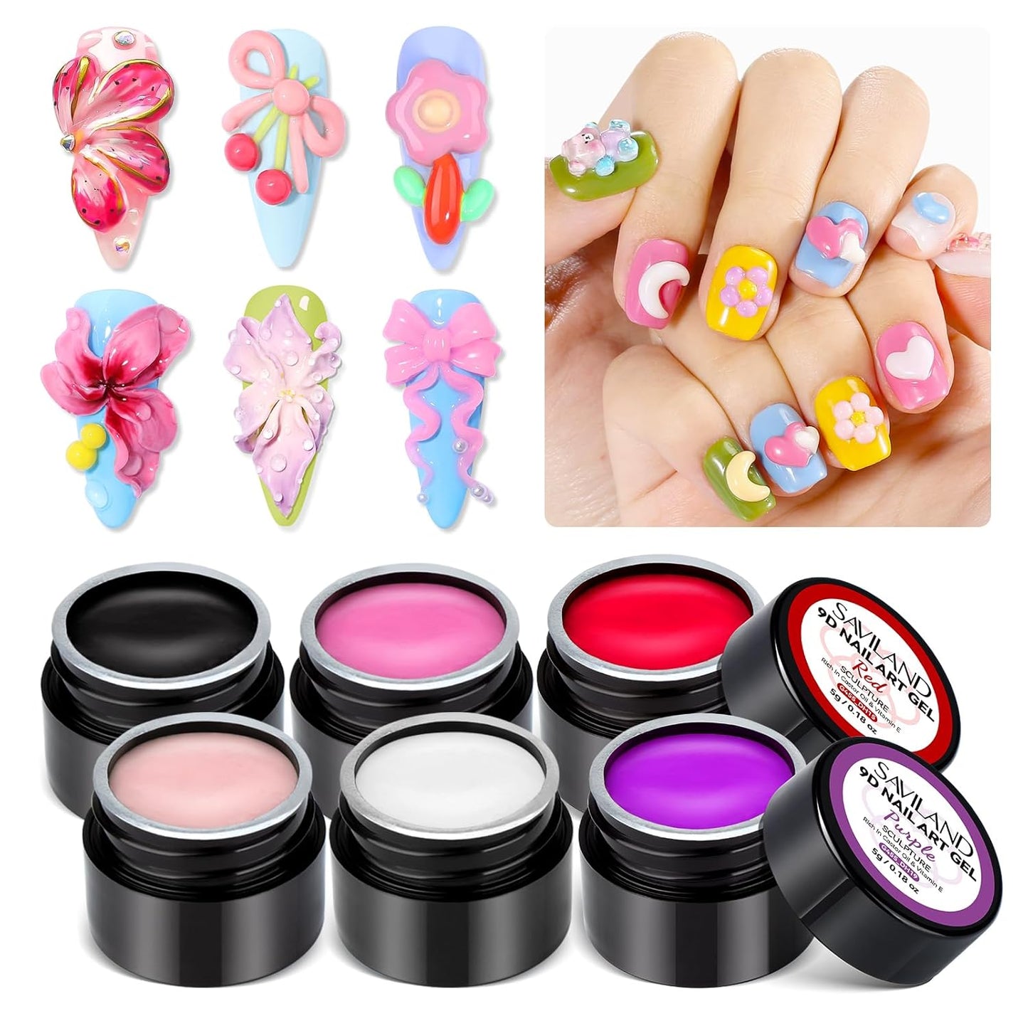 3D Nail Gel Set - 12 Colors Non-Sticky Soak Off Sculpting Gel | Nail Art Painting & Carving Tools for Home Salon DIY