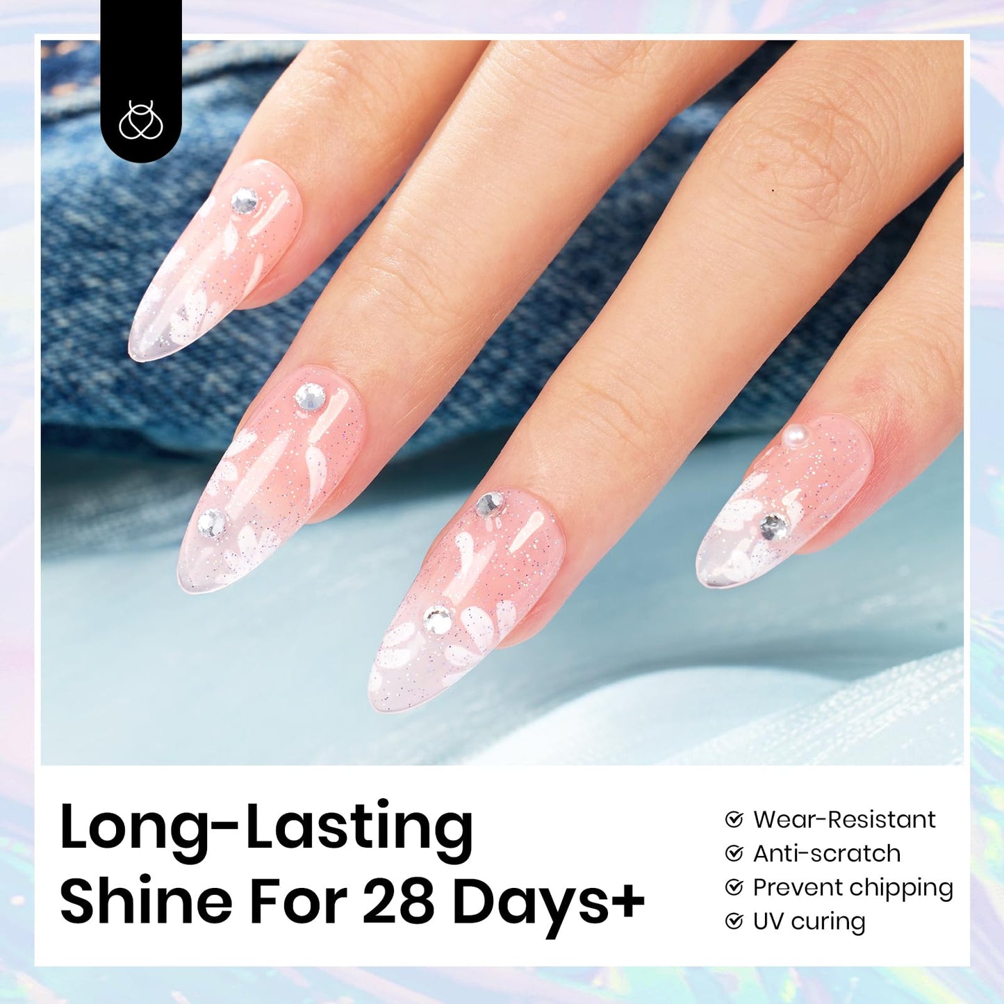 Beetles Glitter Gel Top Coat, 1 Pcs 15ml No Wipe Top Coat Gel Polish Reflective Silver Super Shiny UV Decoration Nail Art Sparkle Manicure DIY Home Salon