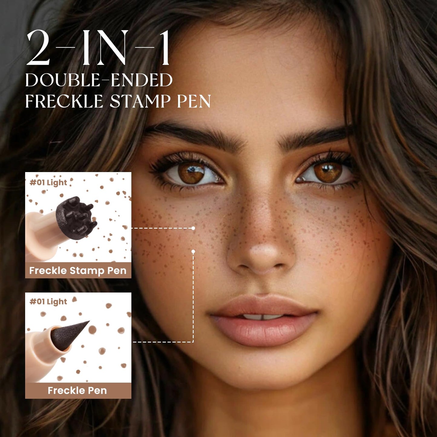 HOSAILY 2 in 1 Dual Ended Freckle Stamp&Freckle Pen, Waterproof Quick Dry Soft Dot Faux Freckles, Natural Lifelike Long Lasting Fake Freckle Marker Pencil Face Decoration Sunkissed Makeup