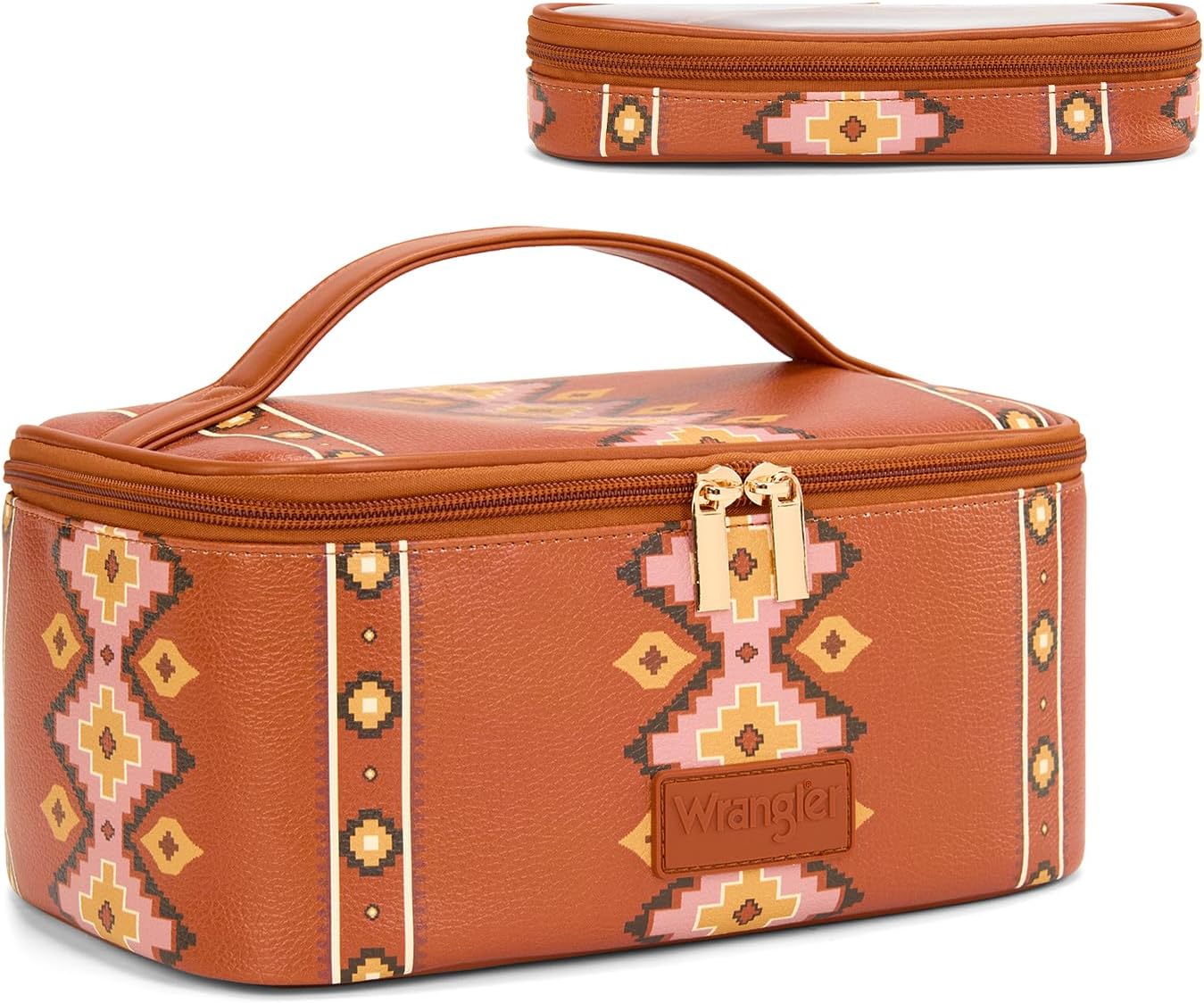 Travel Makeup Bag Set - Large Cosmetic Organizer with Brush Holder | Portable Toiletry Bag for Women - Aztec Design