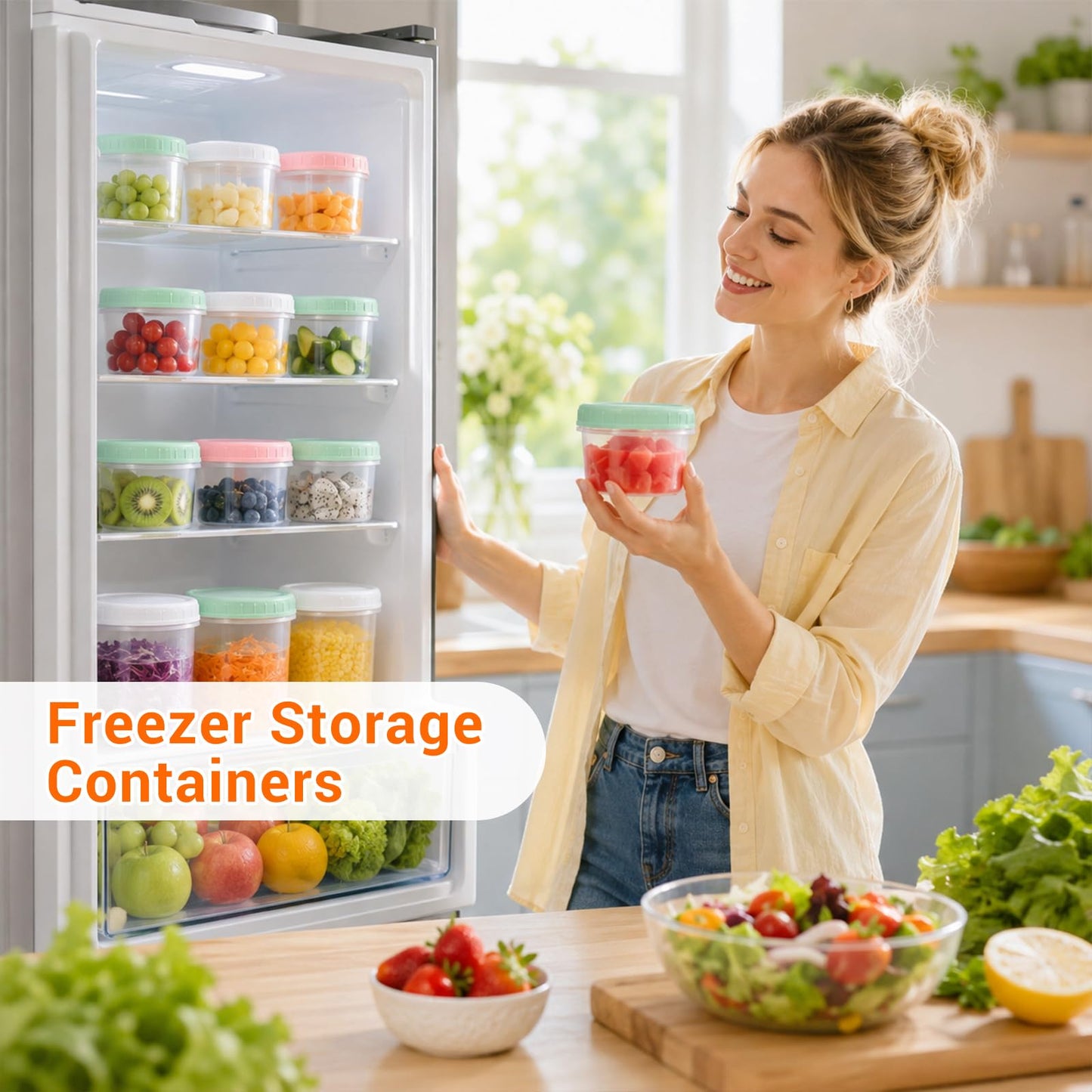 METAPACK 9 Pack 4 oz Food Storage Containers with Twist Lids, BPA-Free Plastic Portion Cups with Labels, Reusable Snack Containers for Sauces, Dips, Meal Prep, Microwave Dishwasher Freezer Safe