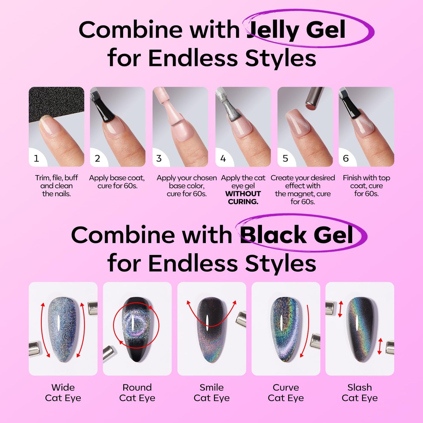 modelones Cat Eye Gel Nail Polish, Purple Magnetic Nail Polish with Magnet Yellow Glitter Soak Off U V Winter Gel Polish Shimmer Nail Art Top Coat Manicure Salon DIY