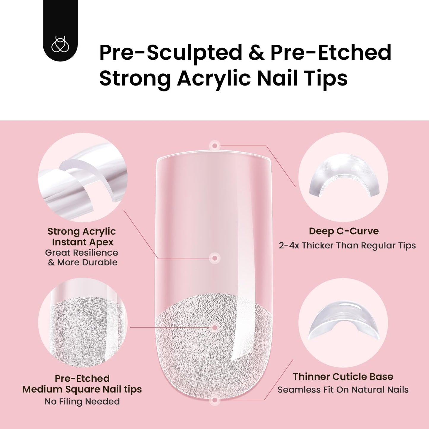 Beetles Tipex Instant Apex Nail Tips, Medium Square, 16 Sizes 00–14, 192pcs, No Builder Gel Required, Thicker Strong Acrylic Tips for DIY Salon-look Extensions