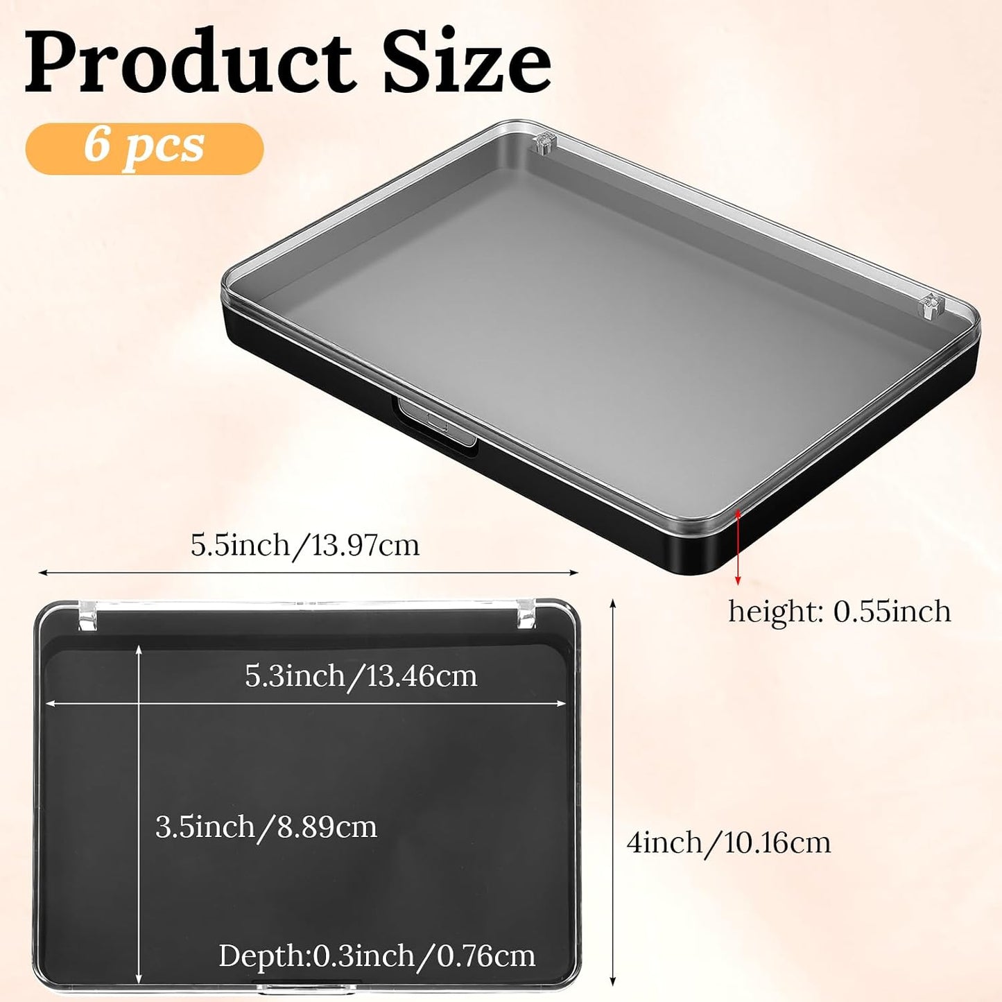 Magnetic Makeup Palette - 6 Pack Clear Top Organizer for DIY Cosmetics | Travel Storage Box, 5.5x4 Inch, Black