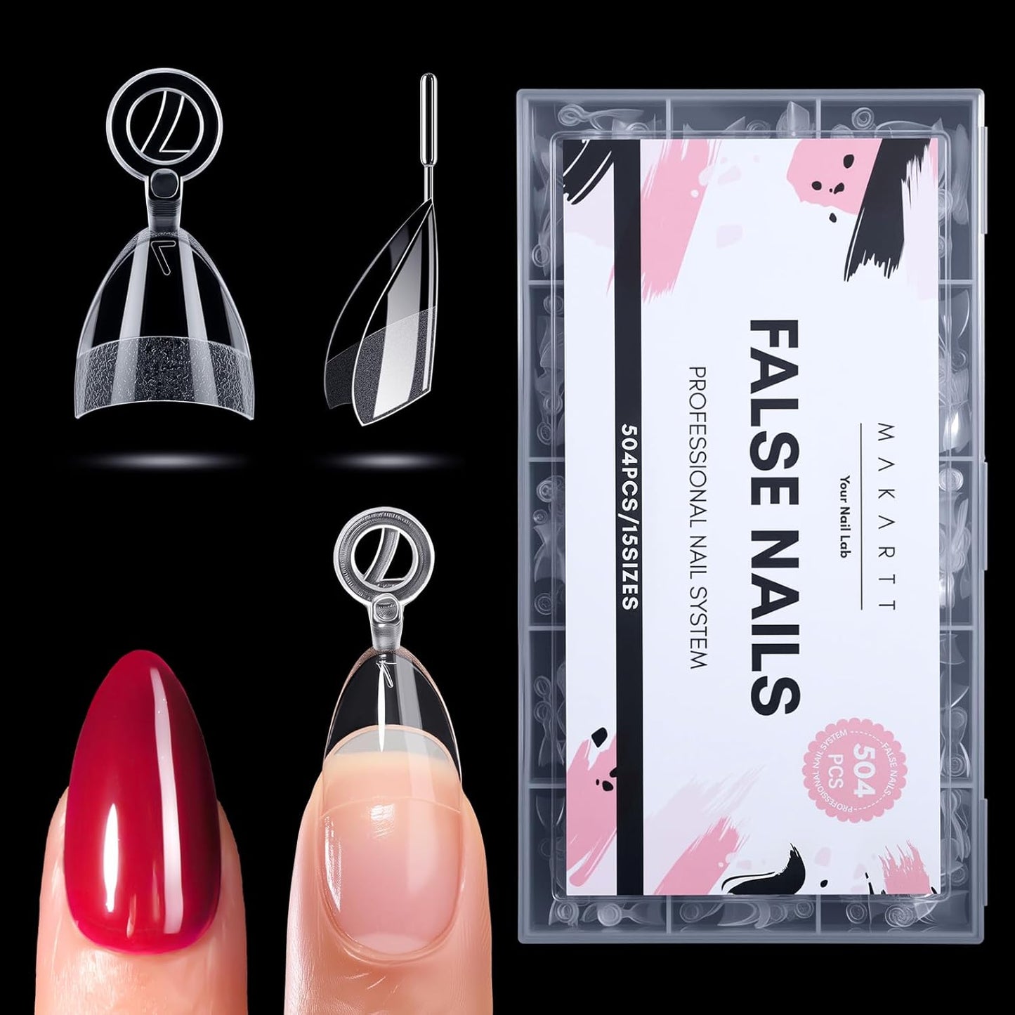 Short Almond Nail Tips - 504 PCS Half Cover Pre-shaped Acrylic | Easy DIY Manicure Supplies, 15 Sizes Available