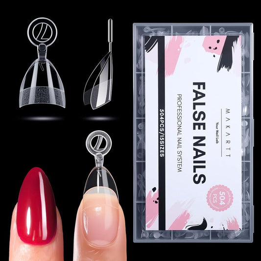 Short Almond Nail Tips - 504 PCS Half Cover Pre-shaped Acrylic | Easy DIY Manicure Supplies in 15 Sizes