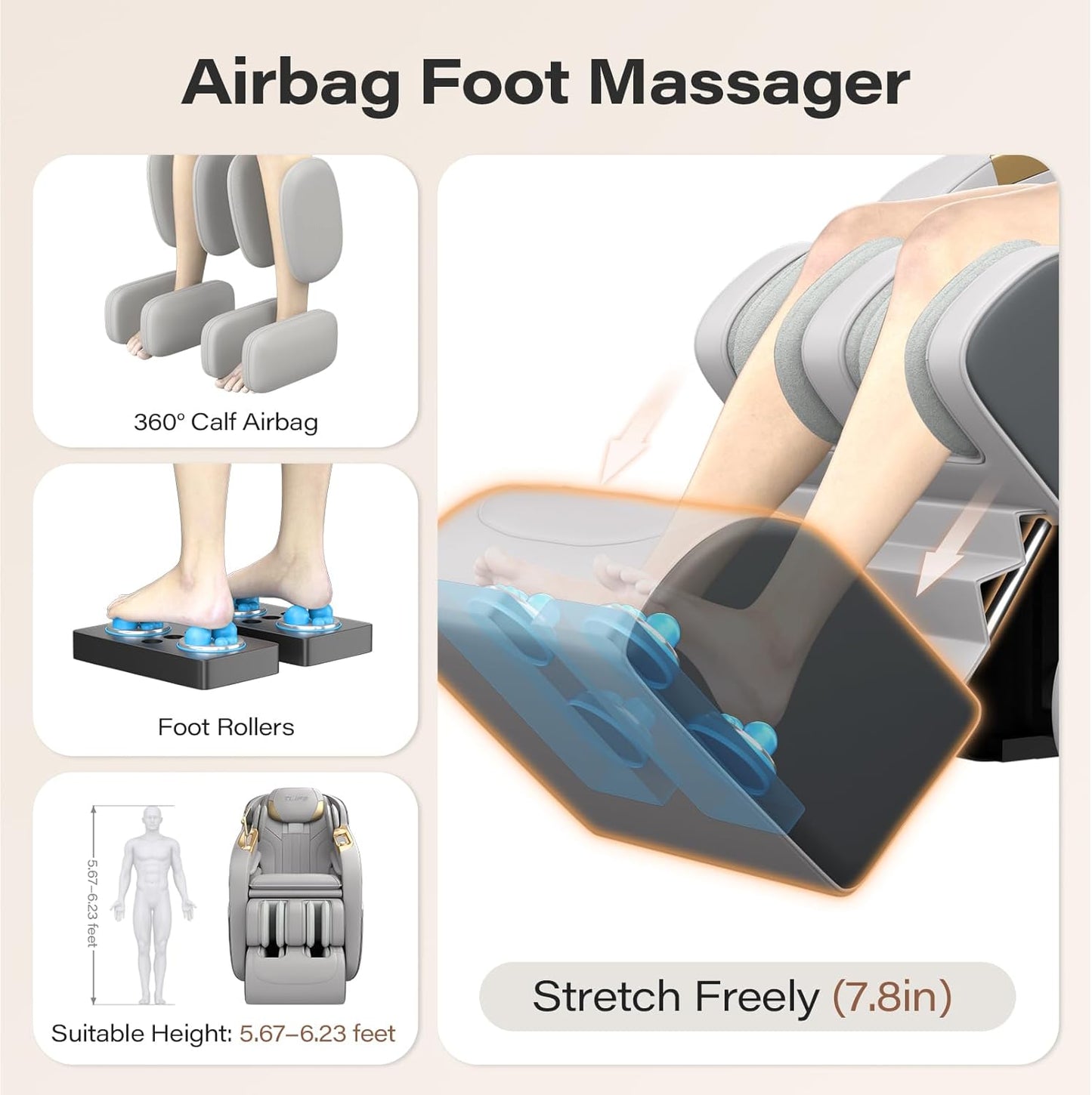 TLIFE Full Body Massage Chair - 160° Zero Gravity Recliner with Body Scan, 12 Auto Modes, Heating | Grey