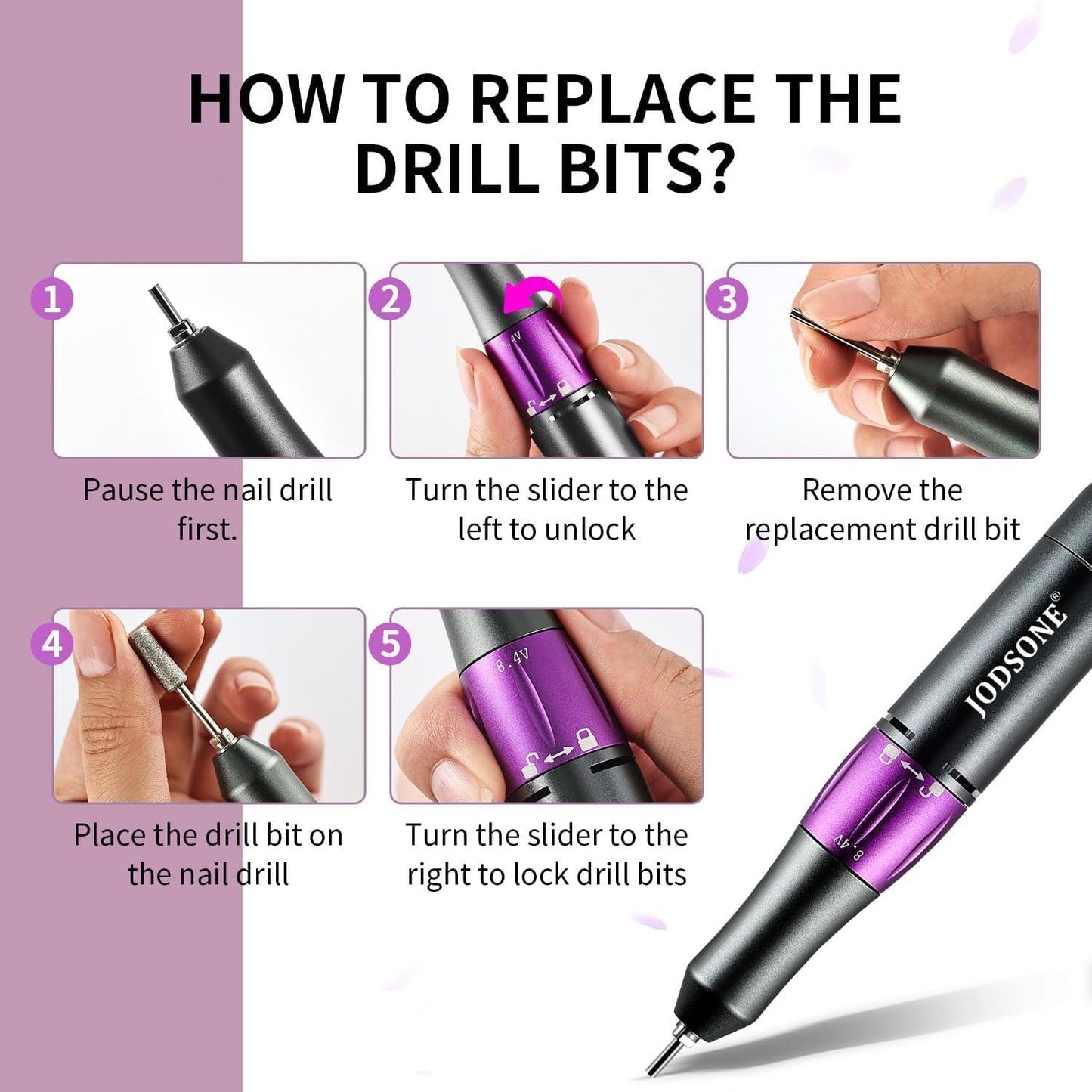 JODSONE Nail Drill - 45000 RPM Rechargeable Nail File for Gel Removal | Low Noise & Portable for Home or Salon