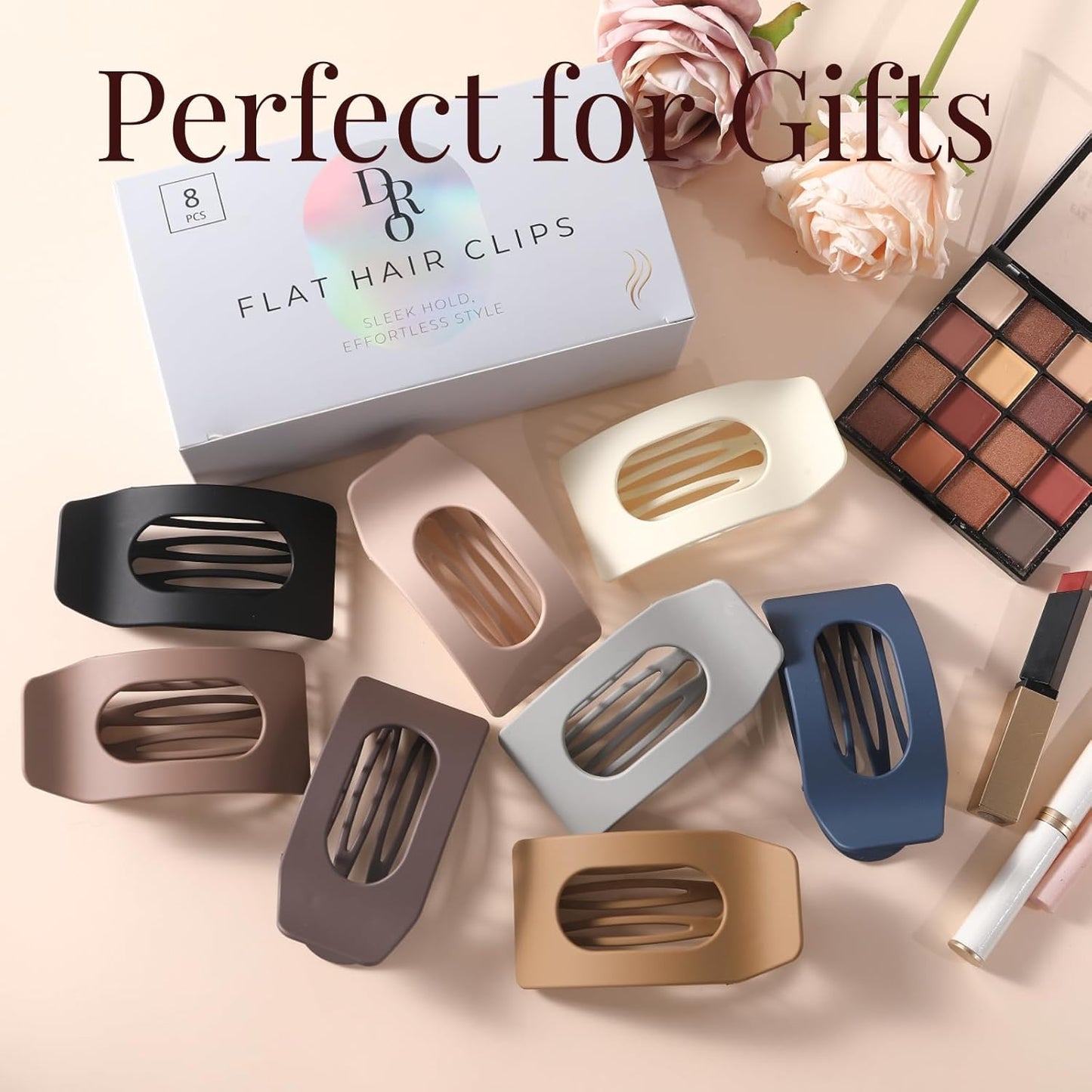Flat Hair Clips for Women - 8 Pack Large Matte Rectangle No-Slip Claw Clips | Strong Hold for Thick & Thin Hair