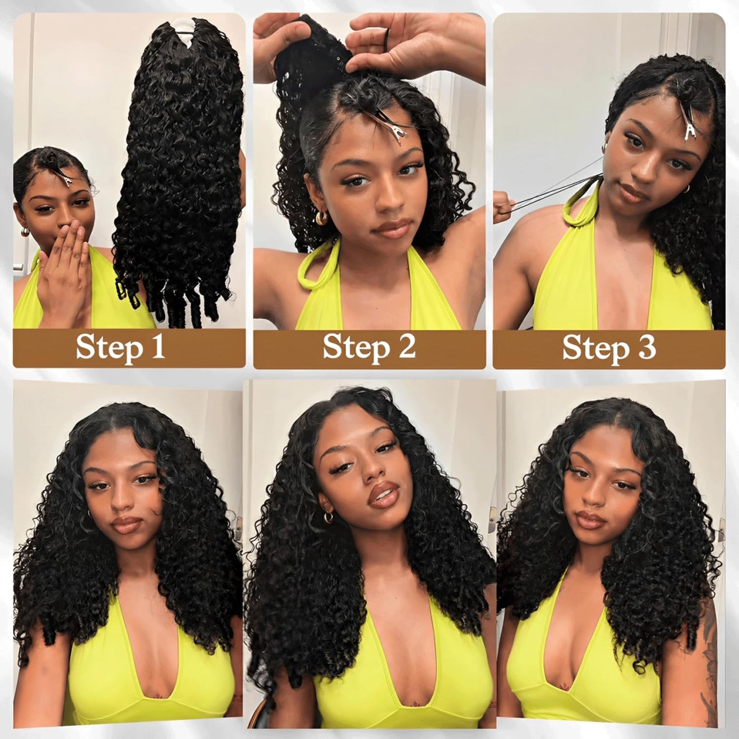 Burmese Curly V Part Half Wig - 220% Density, 16 Inch, 100% Human Hair | Easy Wear & Go Style