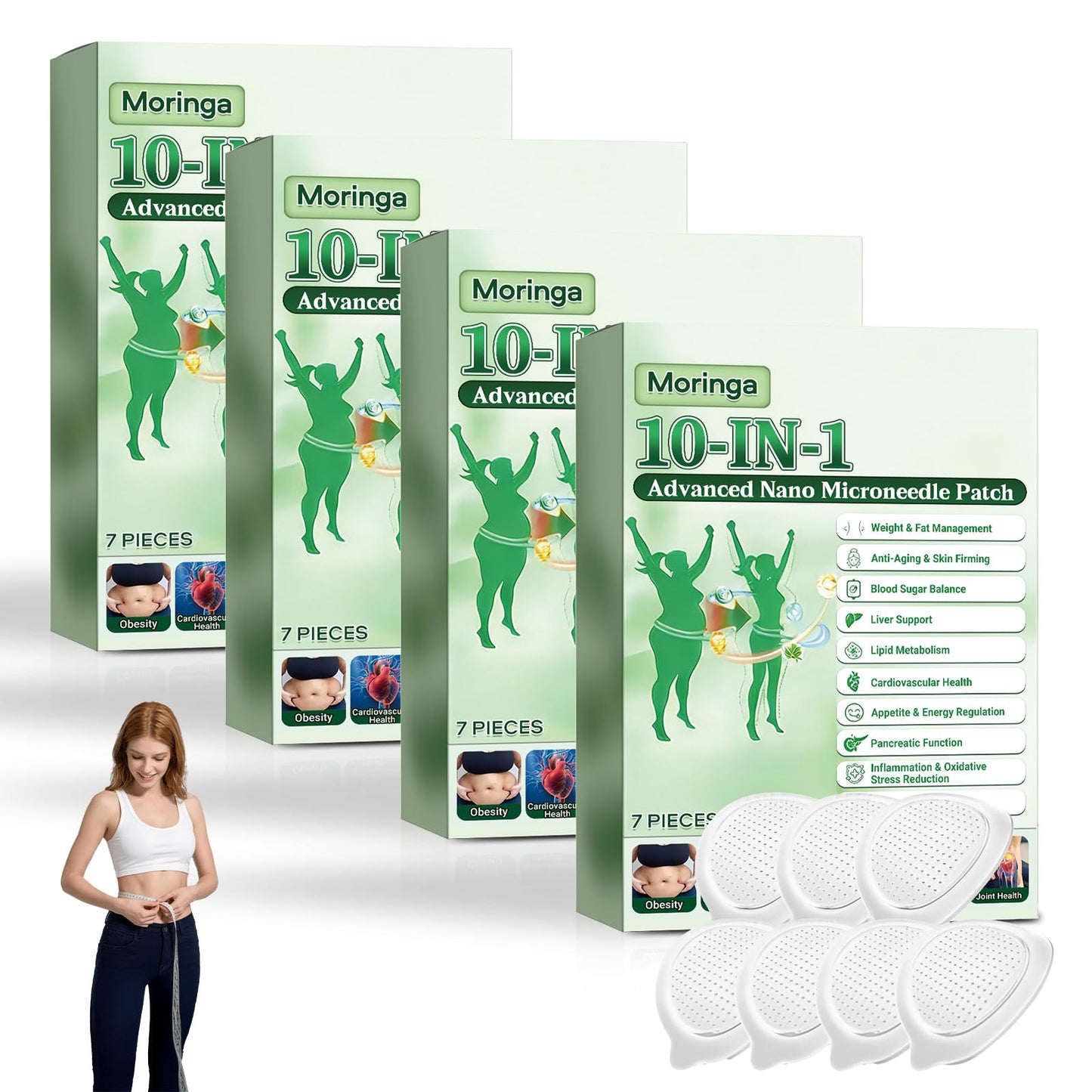 28 PIECES (4 * 7 Pack) Moringa Nano Micro Patch | 10‑in‑1 Herbal Skin Patches | Gentle, Non - Irritating for Men & Women