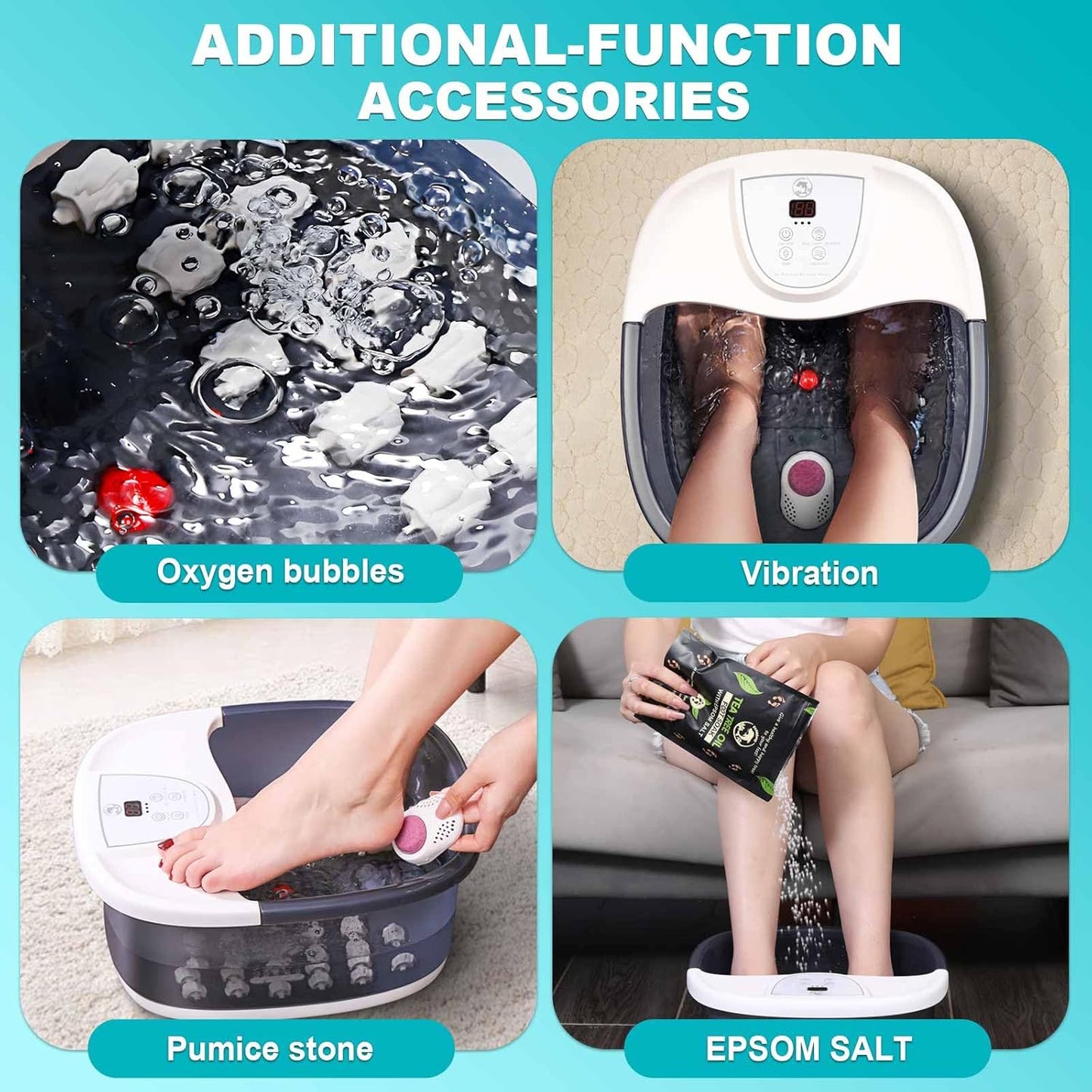 Foot Spa Bath Massager with Heat - 22 Massage Rollers, Temperature Control & Vibration | Relaxing Soaking Tub - Grey