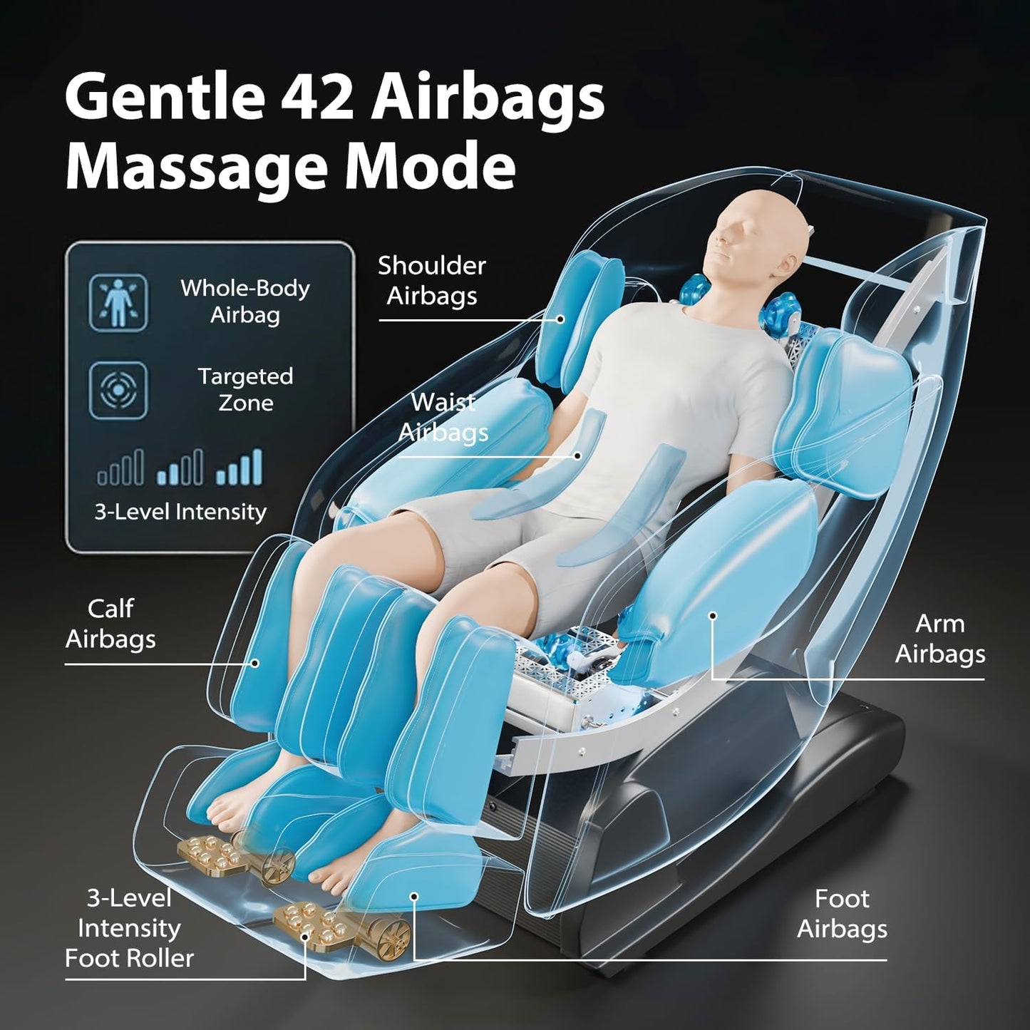 iBooMas Full Body Shiatsu Massage Chair - Zero Gravity, 6 Intensities, 18 Modes, 42 Airbags, Brown & Black