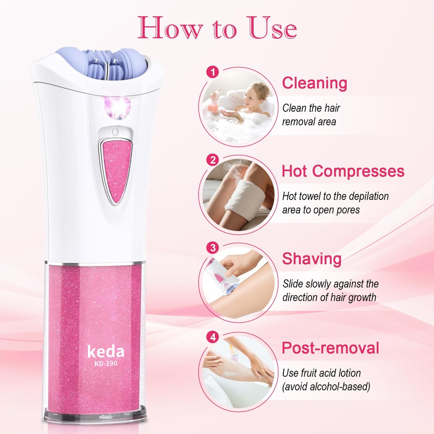 Skin Epilator, 2025 New Skin Hair Remover for Face, Facial Hair Removal for Women with LED Light, Cordless Epilators Hair Removal for Facial, Arms, Legs and Bikini (Pink)