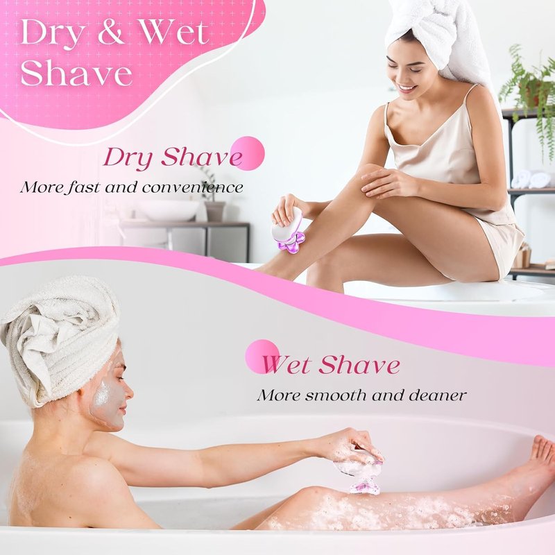 Electric Razors for Women, Rechargeable Rotary Painless Shaver for Legs Bikini Facial Hair Removal, Body Wet/Dry Razor Water Resistant Grooming Kit, Cordless Womens Trimmer for Grooming (Purple)
