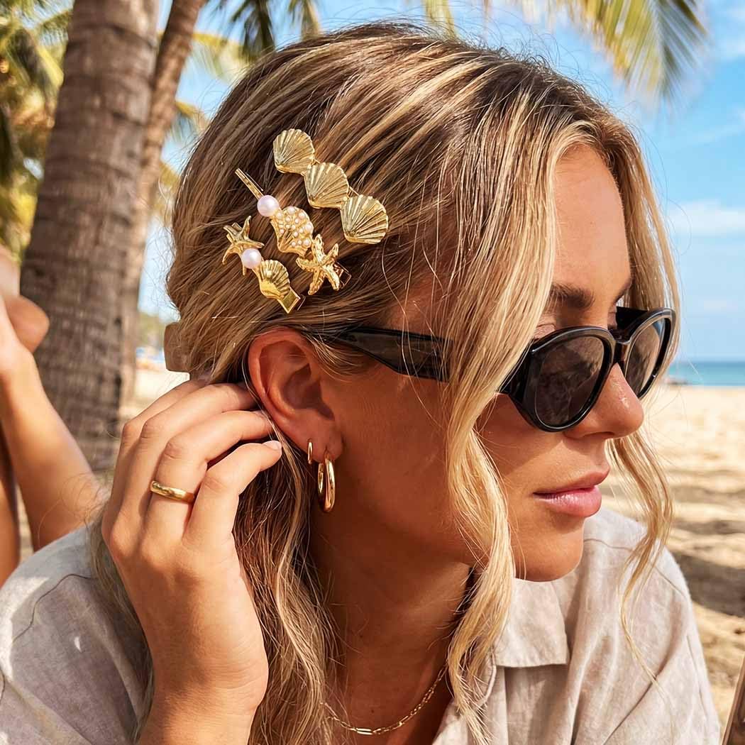 BARTOSI Shell Hair Clips Gold Starfish Hair Pins Decorative Hair Combs Hair Accessories for Women and Girls (Pack of 5)