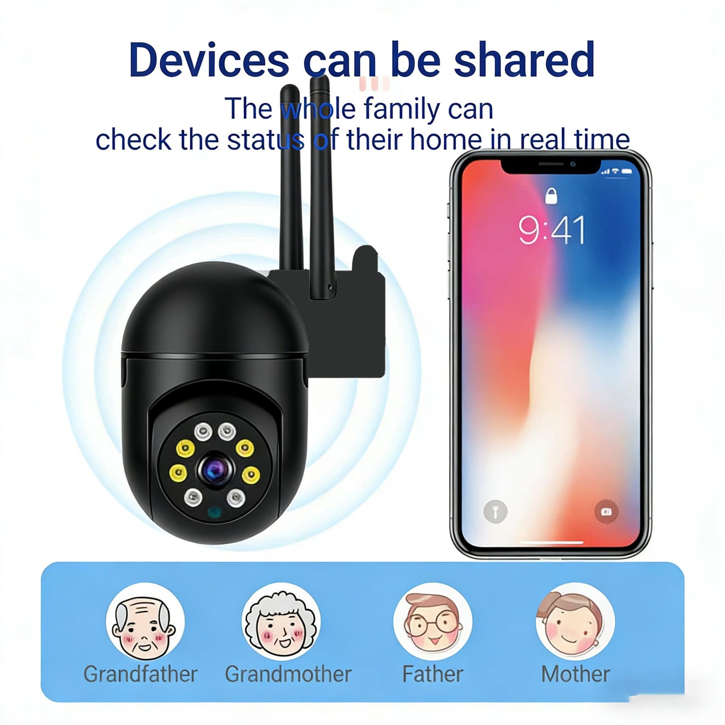 Outdoor Security Camera 1080P Dome 2.4GHz WiFi Waterproof 360 Degree View Motion Detection 2-Way Audio for Home Yard, Black