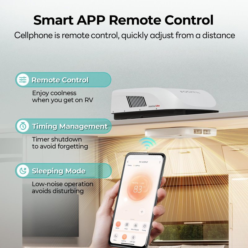 FOGATTI 16K BTU RV Air Conditioner, with Heat Pump and Cooling, with WiFi and Remote Control, Ultra-quiet AC, Rooftop AC Unit RV, Non-Ducted, White, No ADB(1 package), Only Equip with Ultra ADB
