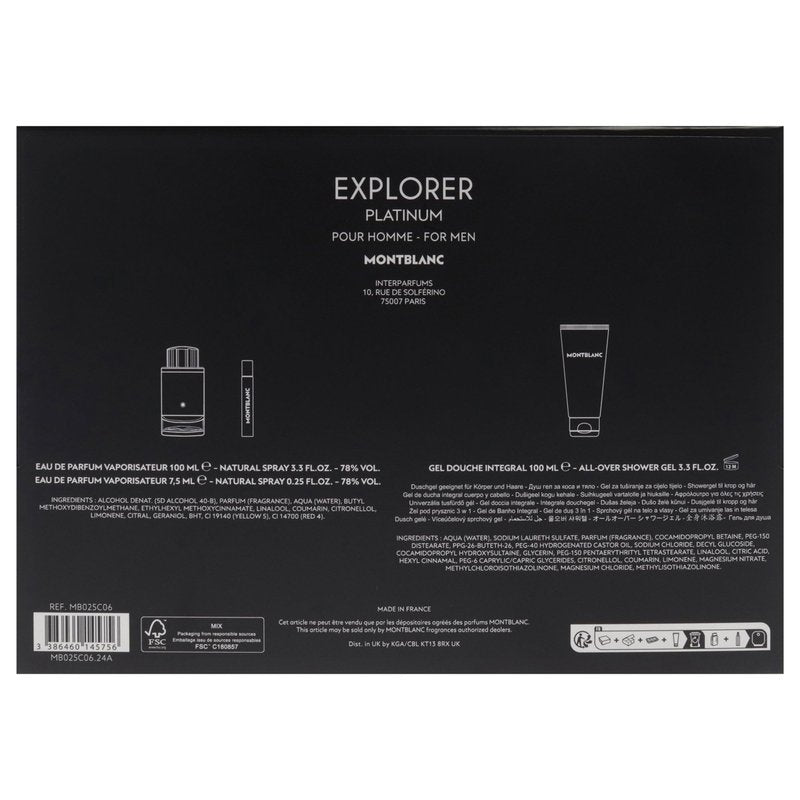 Mont Blanc Explorer Platinum Set 3.4oz EDP & .25oz EDP & 3.4oz SG