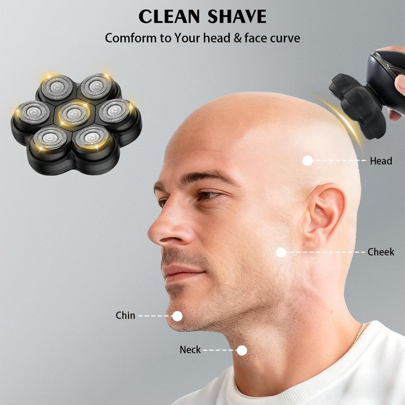 VODOZAVA Head Shaver Replacement Heads Magnetic 7 Blades Razor Replacement Blades Compatible with Freebird Shaver & Other Brands (silver8)