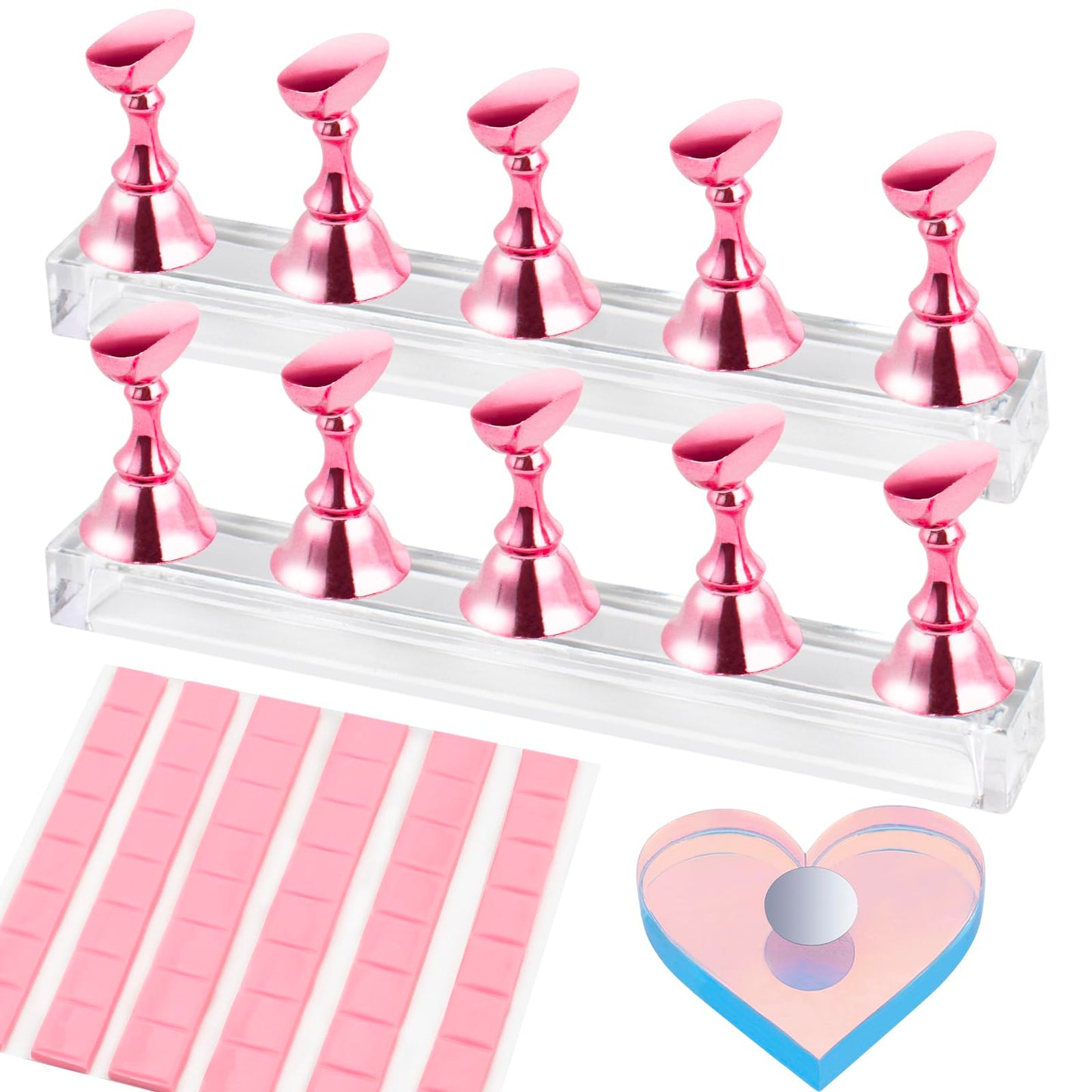 Nail Stand Acrylic Nail Art Display Stand 2 Sets Magnetic Nail Tips Practice Holder Stand DIY Display Stands for False Nail Tip Manicure Tool (Pink)