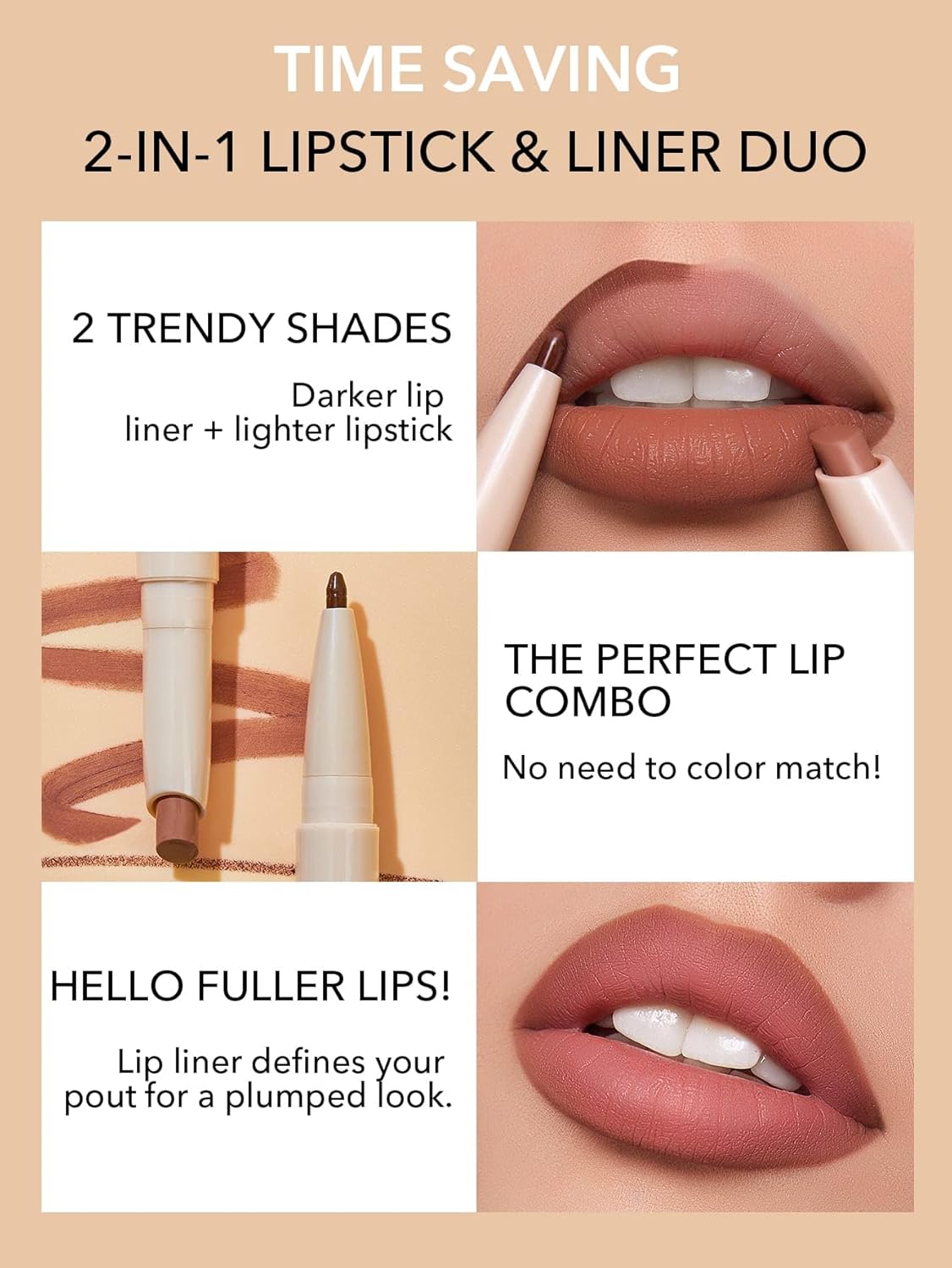 2 In 1 Matte Lip Liner and Long Lasting Lipstick Set - Berry Whip | Perfect for All-Day Wear