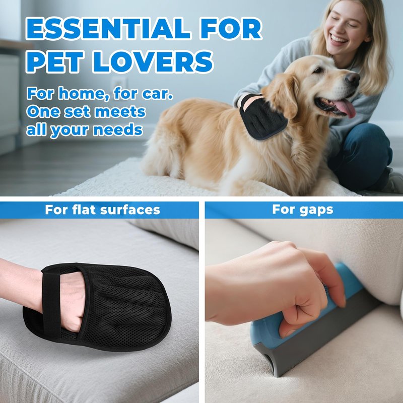 GRENTY 2 PCS Pet Hair Removal Glove for Dogs & Cats, Upgraded Five-Finger Electrostatic Pet Hair Remover, Pet Hair Removal Tool for Clothing, Carpets, Sofa Gaps, and Car Seat