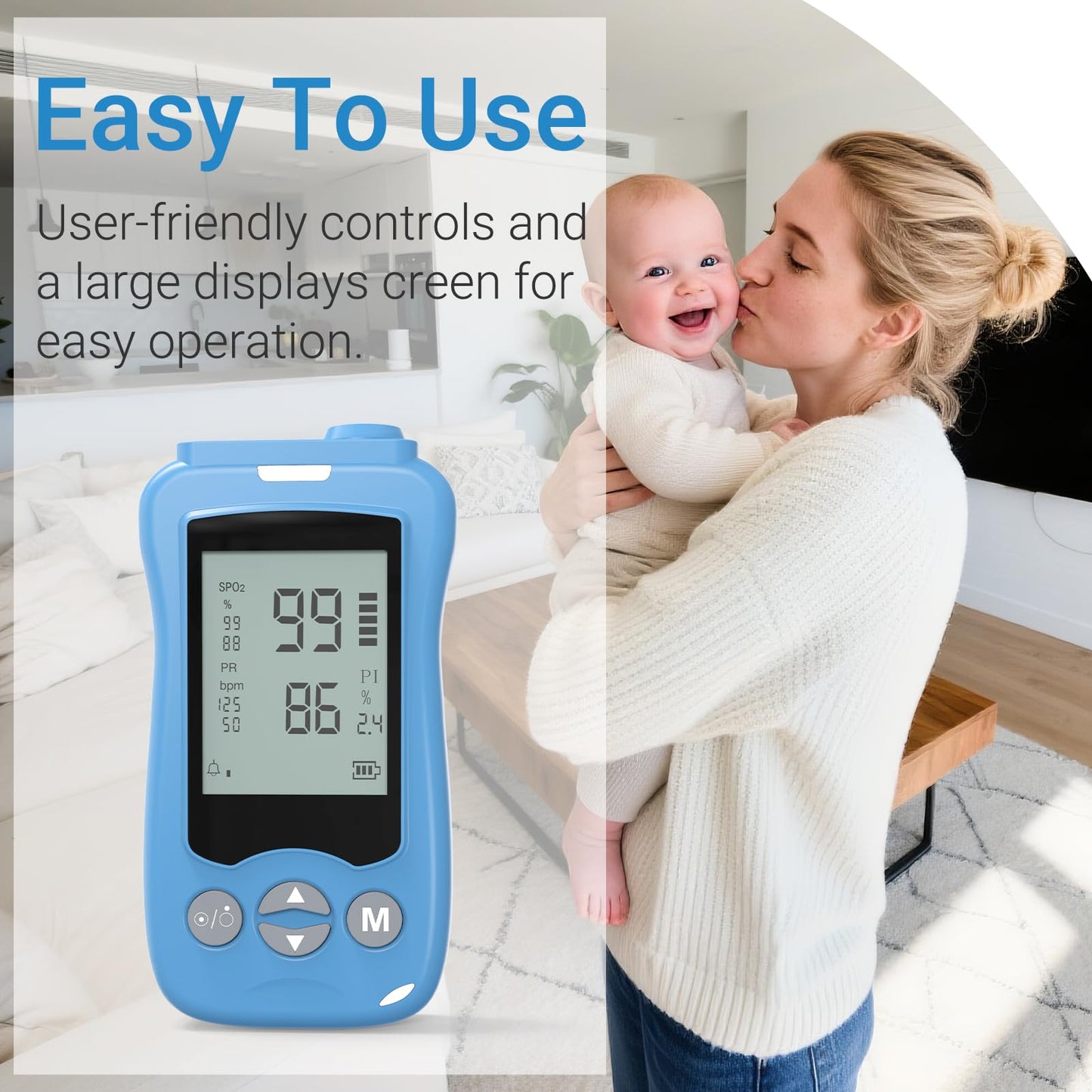 Handheld Fingertip Pulse Oximeter, Medical Grade Pediatric Pulse Oximeter Wrap Probe for Infant Kids Adult, Continuous Pulse Oximeter and Spot Checking, Fast Reading SpO2 Pulse Rate Respiration Rate, Adjustable Audio Visual Alarm (Blue)