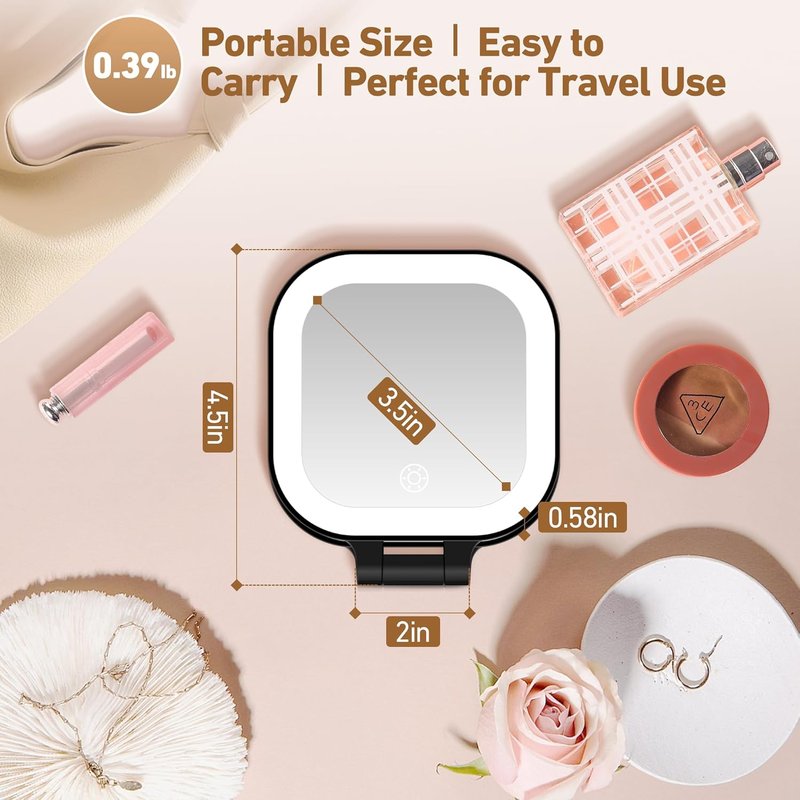 Travel Mirror with Light - 1x/30x Magnifying Compact Mirror with 3 Color Lights | 4.5x3.9 Inch, Adjustable Brightness, Includes Tweezer