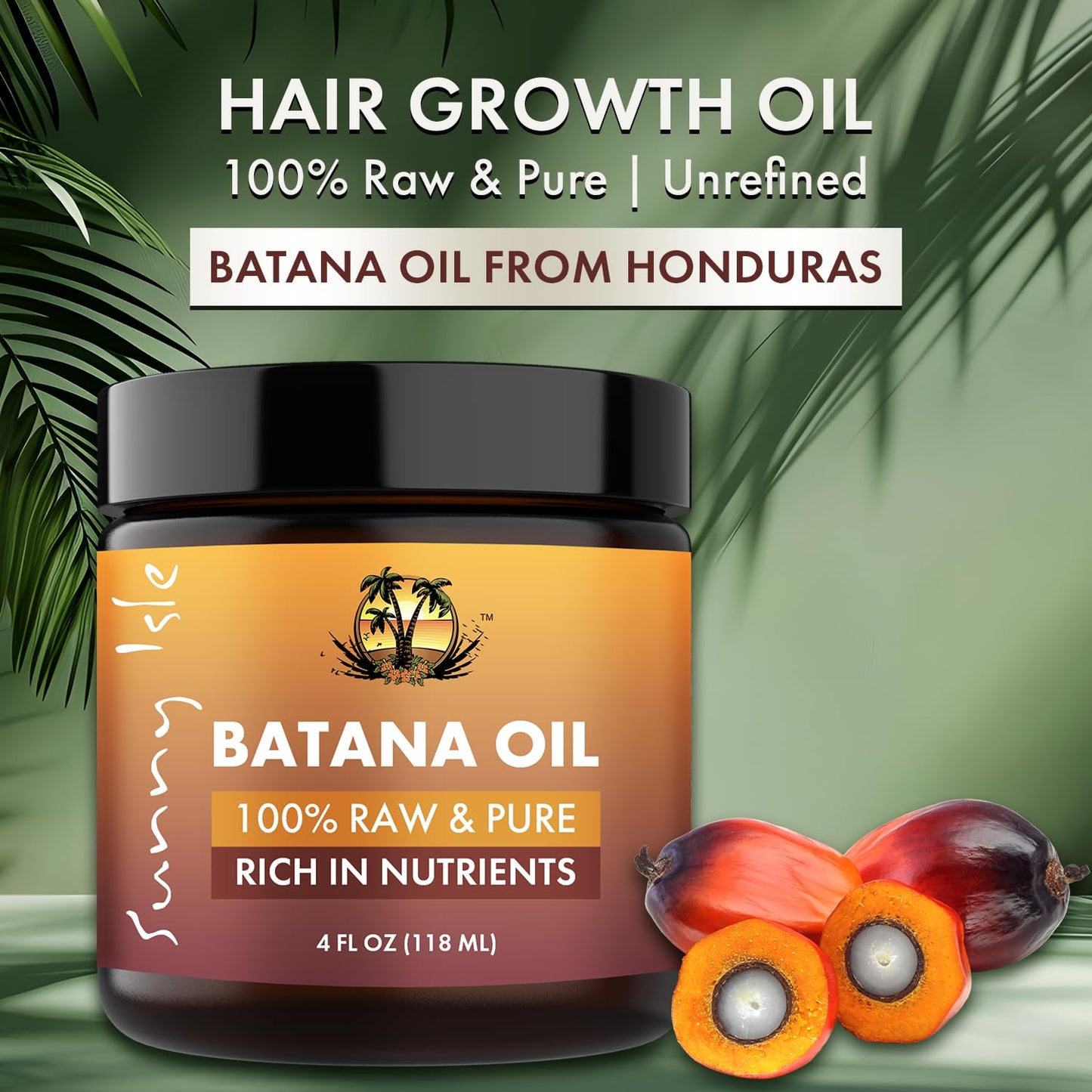 Sunny Isle Batana Oil - Raw & Pure, From Honduras, Promotes Hair Growth & Thickness - 4 Fl Oz