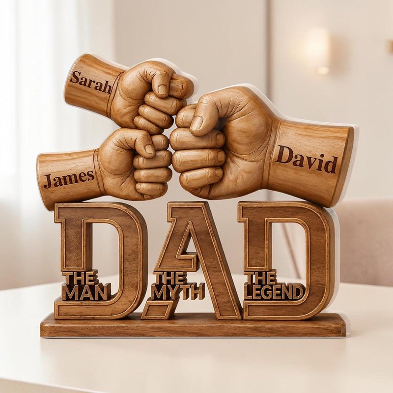 FAMITRENDZ Personalized Dad and Kids Fist Bump Acrylic Plaque, Dad The Man The Myth The Legend Sign, Custom Fathers Day Gift for Daddy, Papa, Grandpa on Christmas, Birthday, Fathers Day Decor