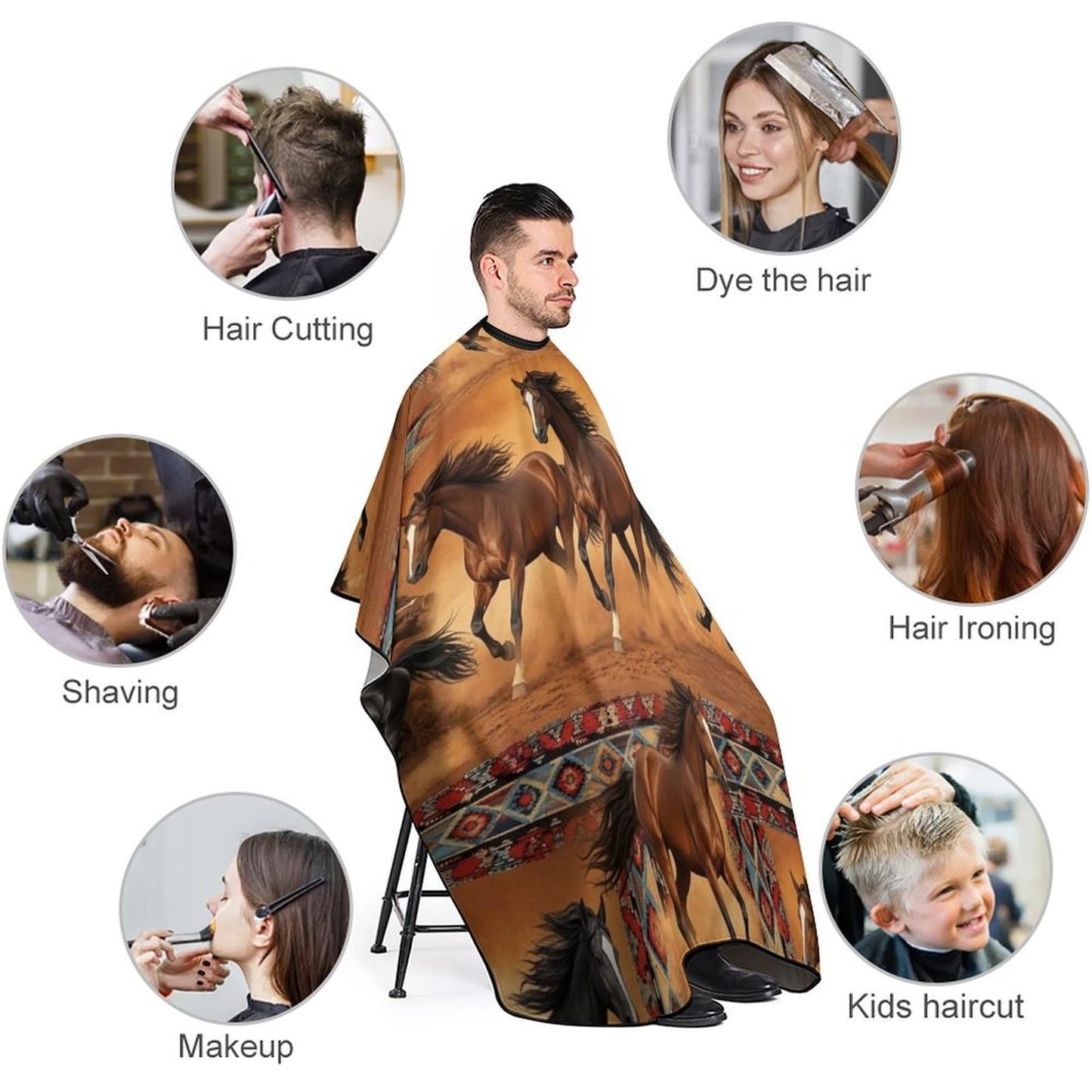 Stylish Professional Hair Cutting Cape Fashionable Salon Barber Cape with Adjustable Closure Western Native Horse