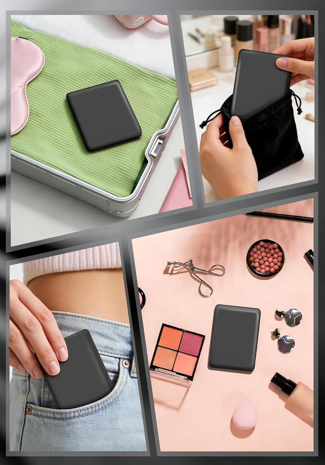 Rechargeable 30X Magnifying Compact Mirror - 3 Lighting Modes & Dimmable Brightness | Portable Travel Makeup Mirror for Women - Black