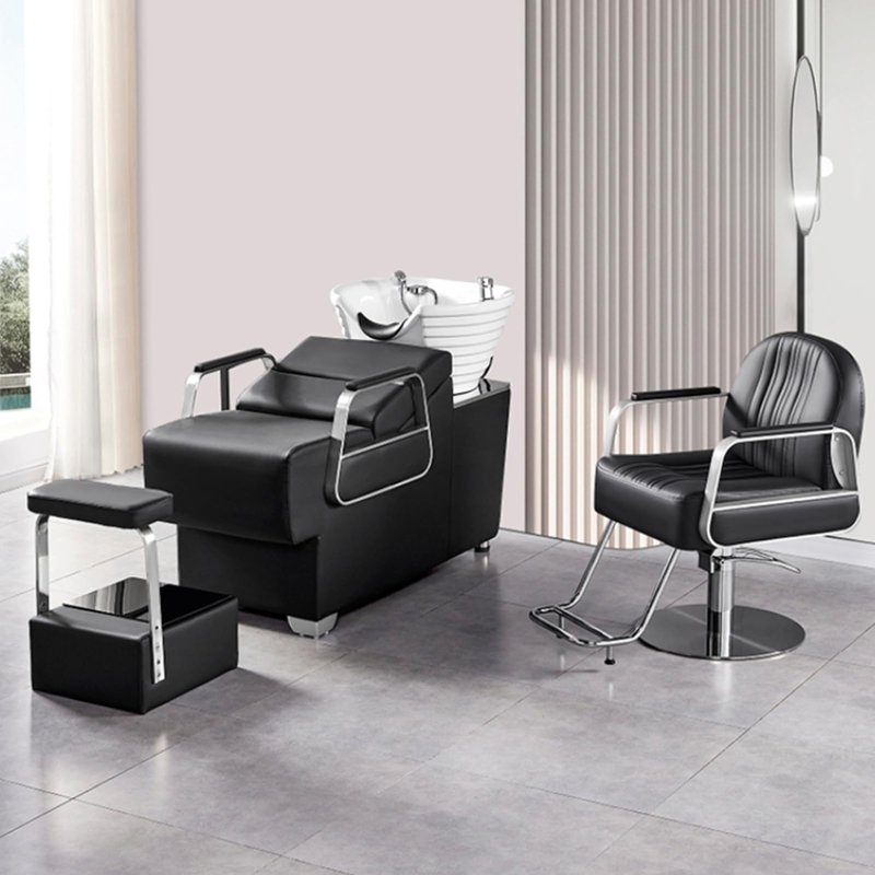 Shampoo Bowl Chair Shampoo Barber Classic Chair, Ceramic Station for Spa Beauty Salon,Gray