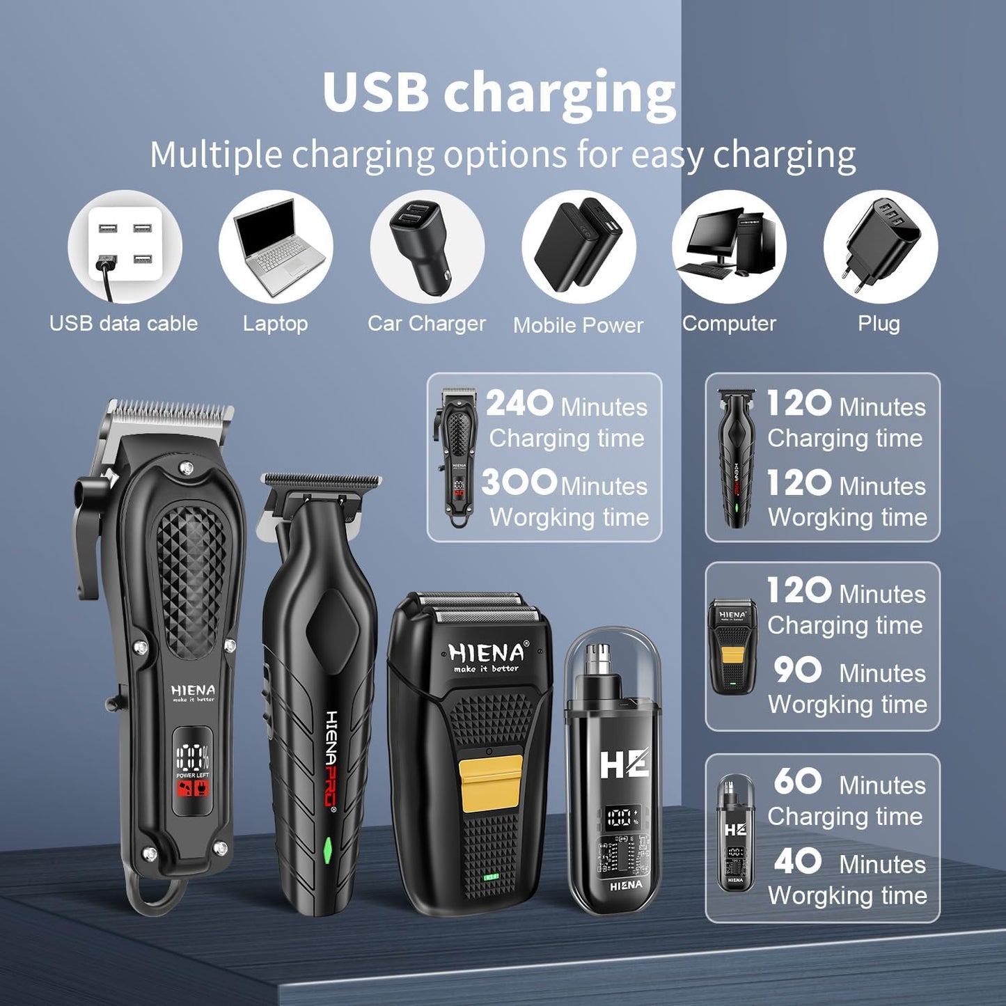 Professional Hair Clipper Set for Men - Cordless Barber Clippers & Trimmer Kit | Electric Beard & Nose Trimmer, Grooming Tools