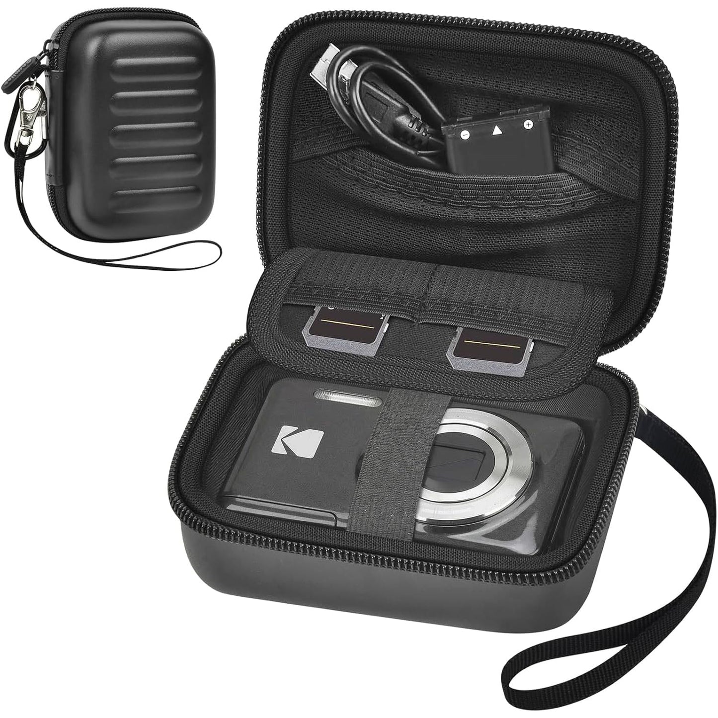 Digital Camera Case for KODAK PIXPRO FZ55/ FZ45/ FZ53/ FZ43 16MP Video Vlogging Cameras, Travel Storage Holder Bag with Mesh Pocket for Batteries, Cables, Memory Cards, Card Reader- Black (Box Only)