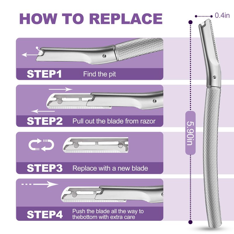 Eyebrow Razor with 16 Blades, Metal Razors for Women and Men,Dermaplane Razor for Women Face, Facial Hair Removal for & Eyebrow Hair Removal (Silver)