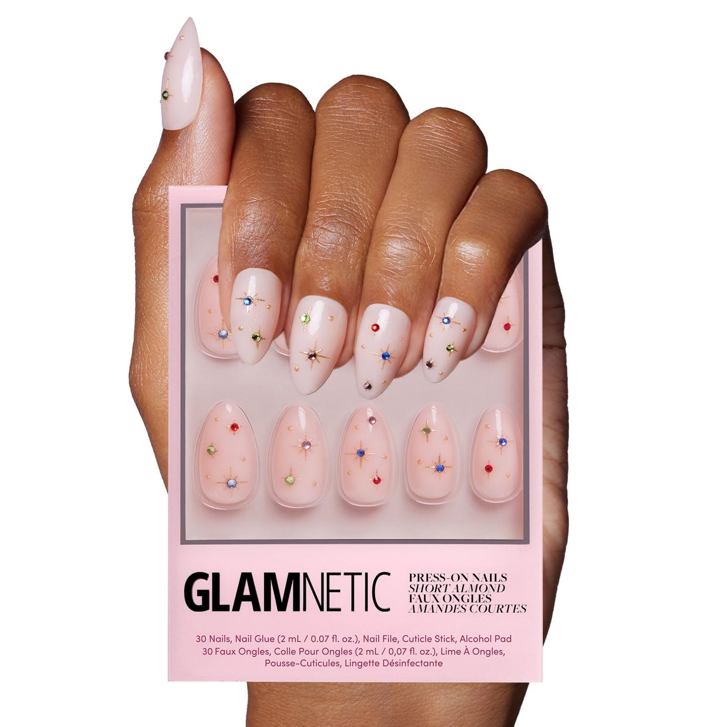 Press On Nails - Caviar | Semi-Transparent Short Almond Shape, Salon Quality | 30 Nail Kit with Glue, 15 Sizes Available