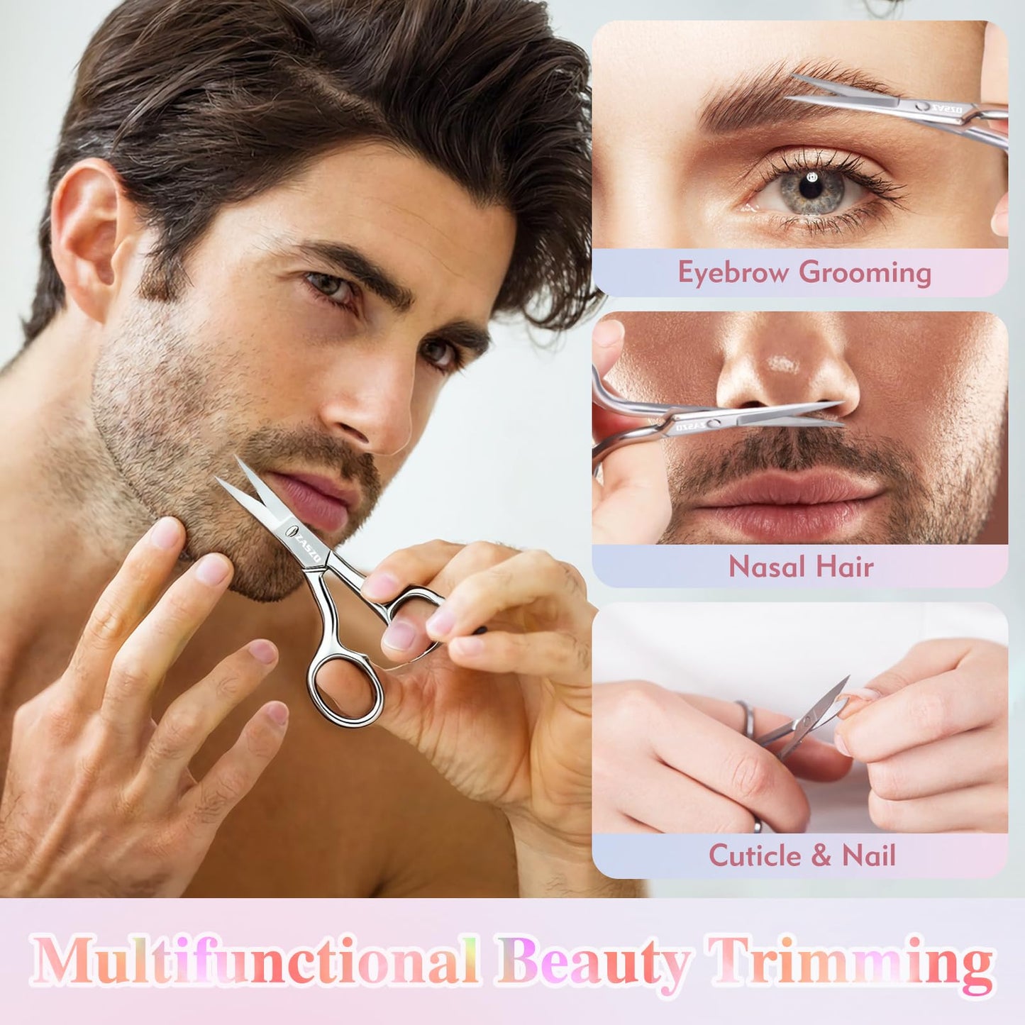 3.8 Inch Silver Eyebrow Scissors, Stainless Steel small scissors for Personal Care, Professional Grooming Scissors for Eyebrows, Mustache & Beard Hair Trimming