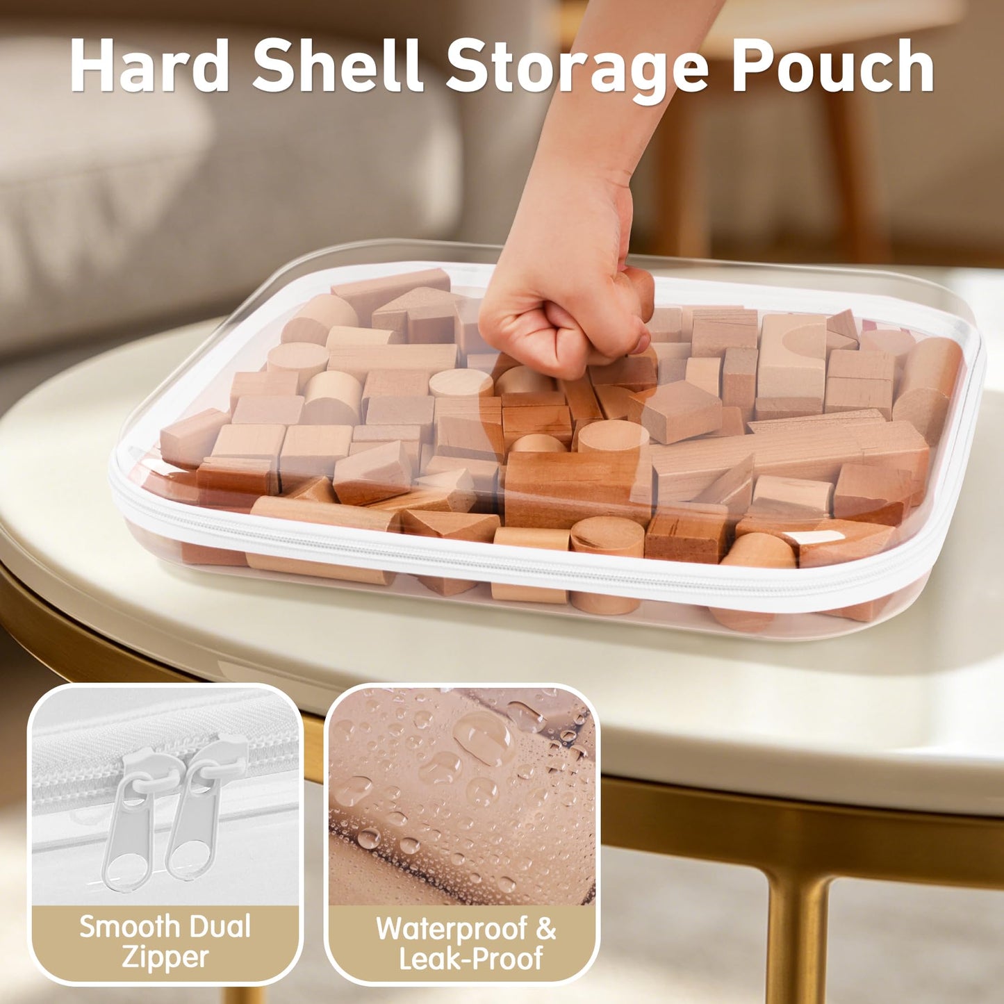 OrgEase 3 Pack Extra Large Clear Hard Shell Zipper Case with Labels, Travel Toiletry Pouch Makeup Organizer, Clear Diaper Bag, Hard Plastic Storage Bins for Board Game Toy Puzzle Stationery, White