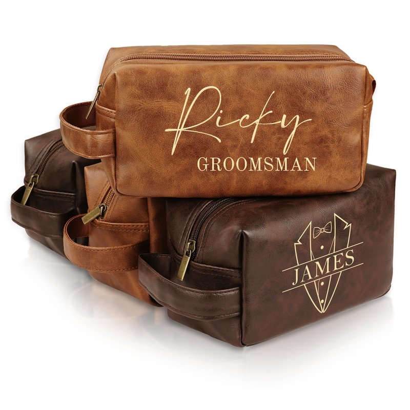 Sparklove Personalized Groomsmen Gifts for Wedding, Leather Toiletry Bag Birthday Gifts for Men, Shaving Kit, Custom Travel Bag Grooming Kit for Boyfriend, Husband Father Dad Anniversary Wedding Gifts