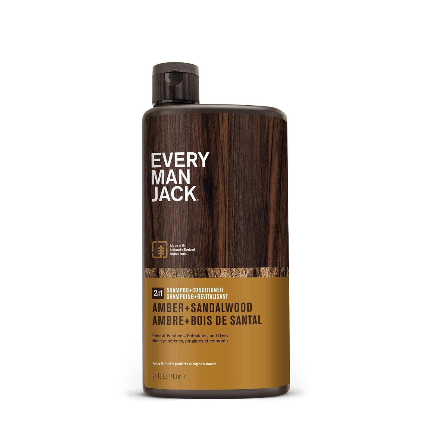 Every Man Jack 2-in-1 Shampoo & Conditioner for Men - Nourishing Amber & Sandalwood | Cruelty-Free | 24oz