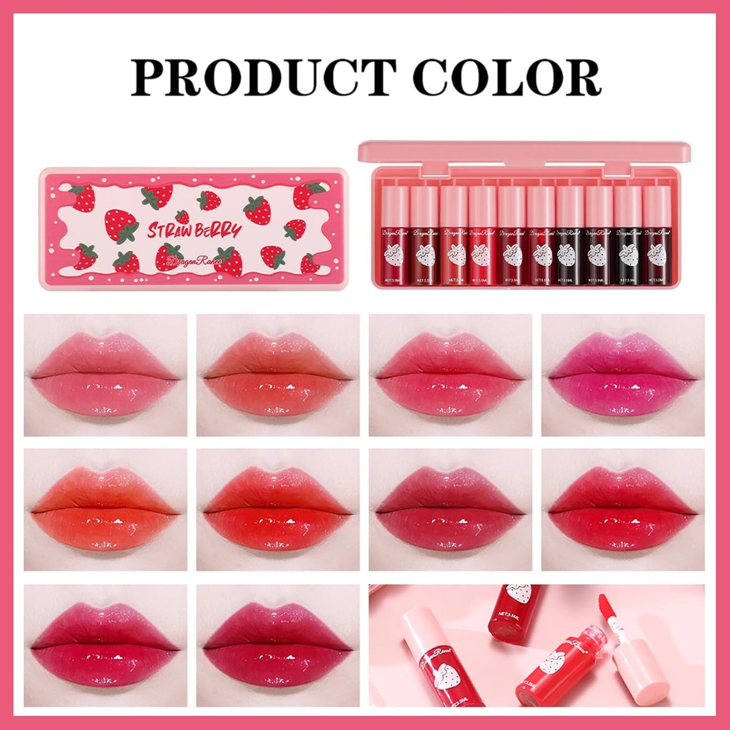 Eakroo 10 Colors Lip Tint Stain, Lip Stain Long Lasting Waterproof, Lip Gloss for Women, Tinta Para Labios, Cute Stuff for Teen Girls, Korean Lip Gloss, Lip Tint Makeup, High Pigment, Non-Stick Cup