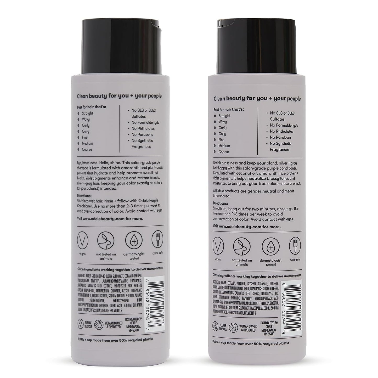Odele Purple Shampoo & Conditioner Set - Sulfate-Free for Brassy Tones | 13 Fl Oz Each (2-Pack)