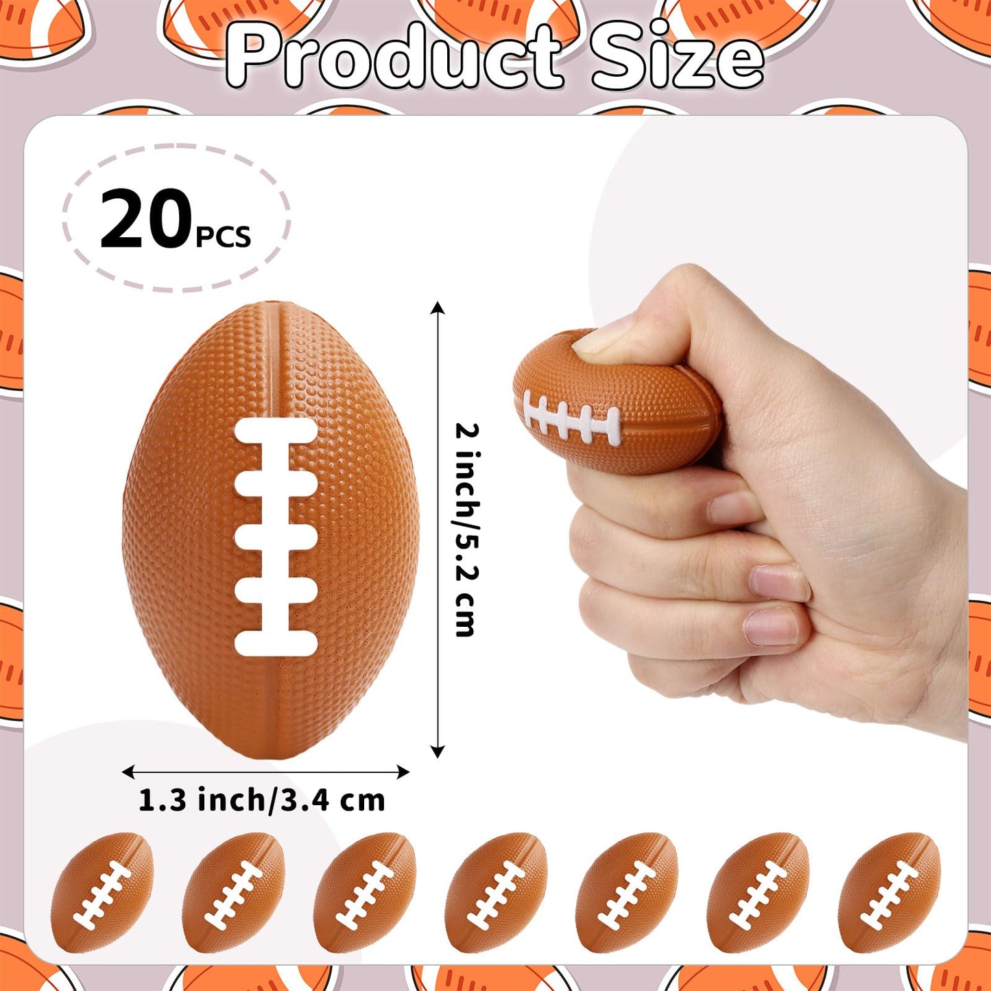 20 PCS Mini Football Stress Balls, Foam Football Sports Balls, Small Squeeze Stress Relief Footballs for Gifts, Goodie Bags Stuffers, Sport, Birthday, Party Supplies (Brown-Football)