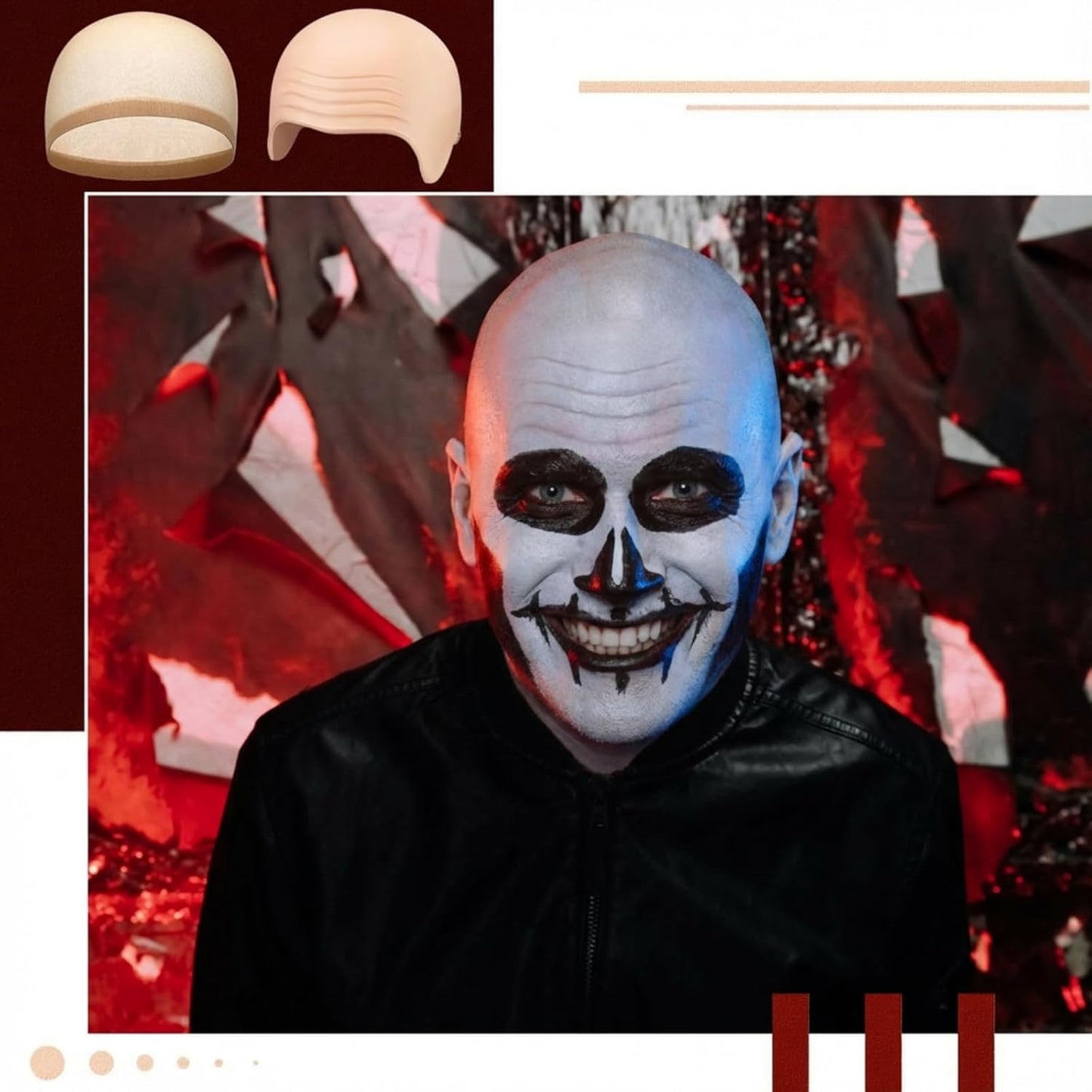 Latex Bald Cap Set - 2 Pieces with Nylon Wig Caps for Halloween Cosplay | Adult Size