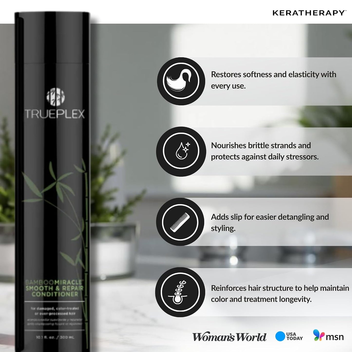 Bamboo Miracle Smooth & Repair Conditioner - Vegan Hydrating Formula for Damaged, Frizzy Hair | Grape Seed & Baobab Extract